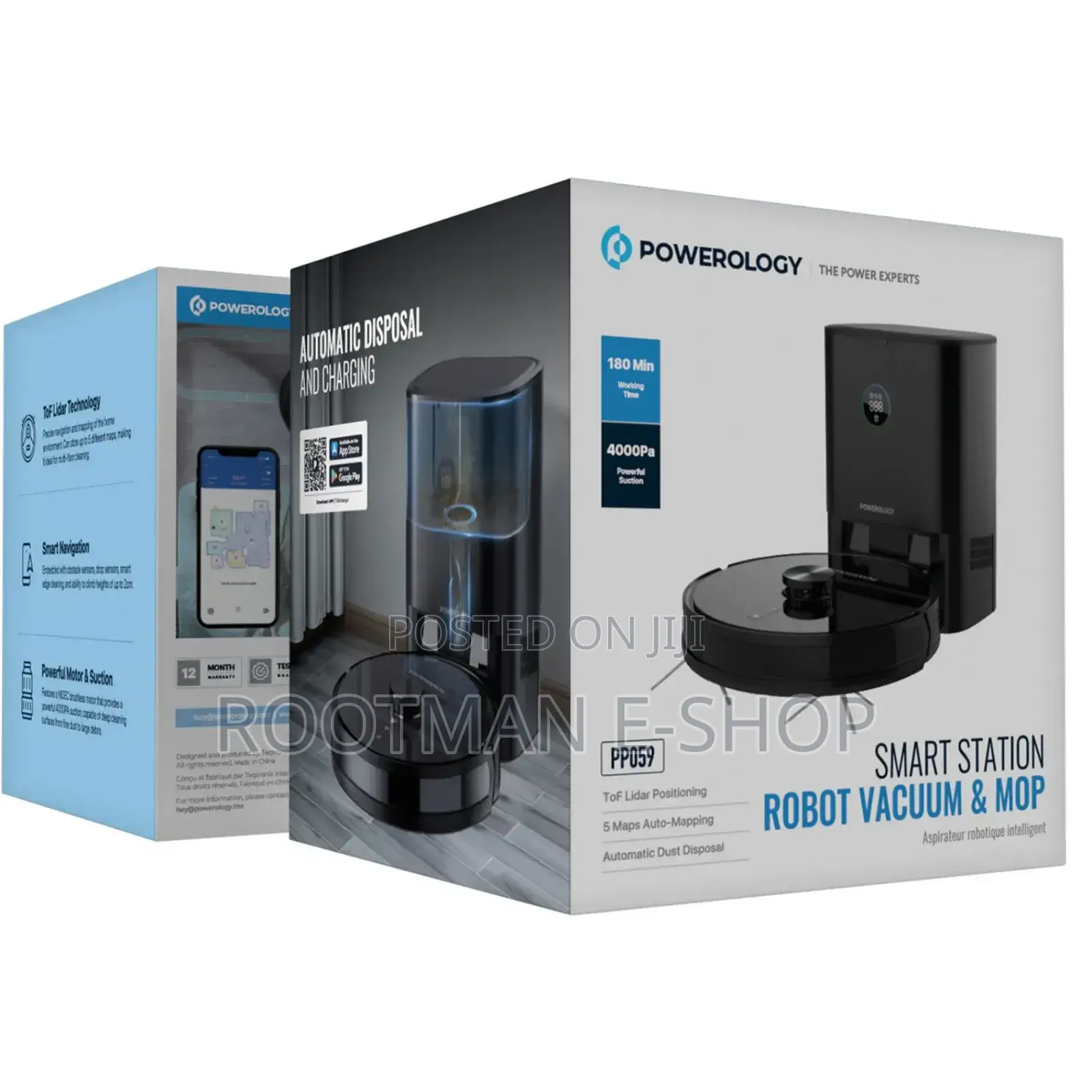 Powerology Smart Station Robot Vacuum Mop, Smart Navigation