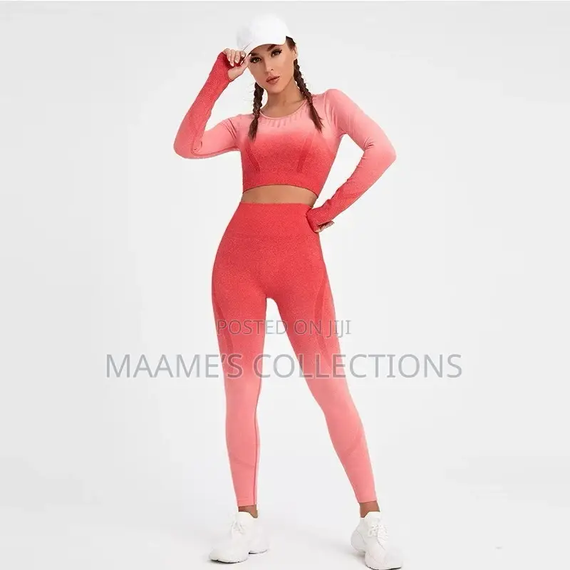 Ombre Women Yoga Set Seamless Leggings And Long Sleeve Crop Top