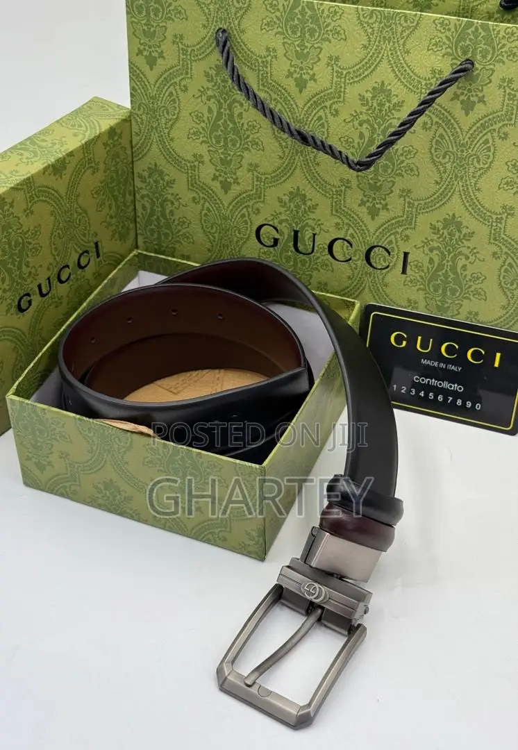 Gucci Reversible Pin Designer Buckle Leather Belt - Black/Brown