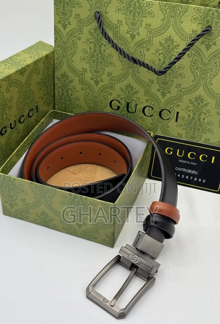 Gucci Reversible Pin Designer Buckle Leather Belt - Black/Brown
