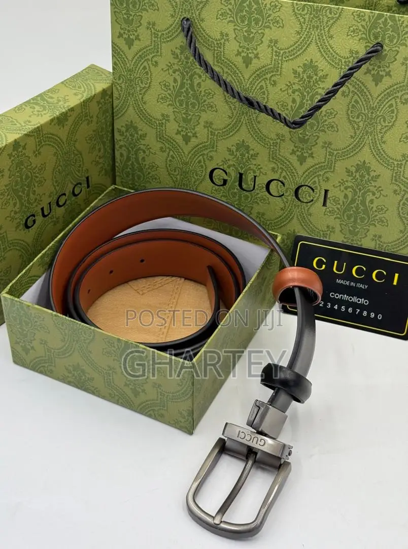 Gucci Reversible Pin Designer Buckle Leather Belt - Black/Brown