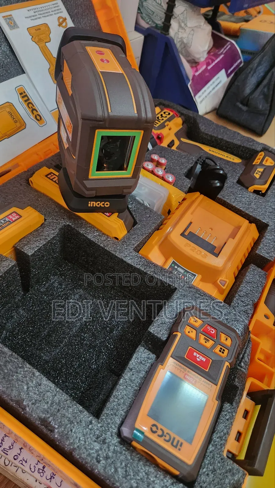 Ingco Cordless Drill 20v 76nm + Laser Level + Laser Distance Detector
