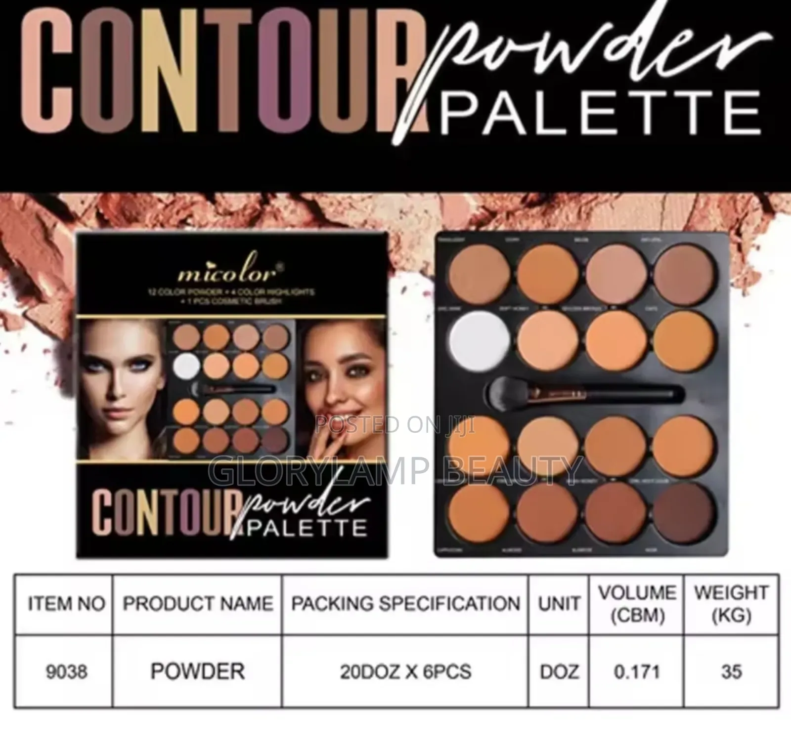Micolor 16-color Contour Highlight Powder Palette With Cosmetic Brush