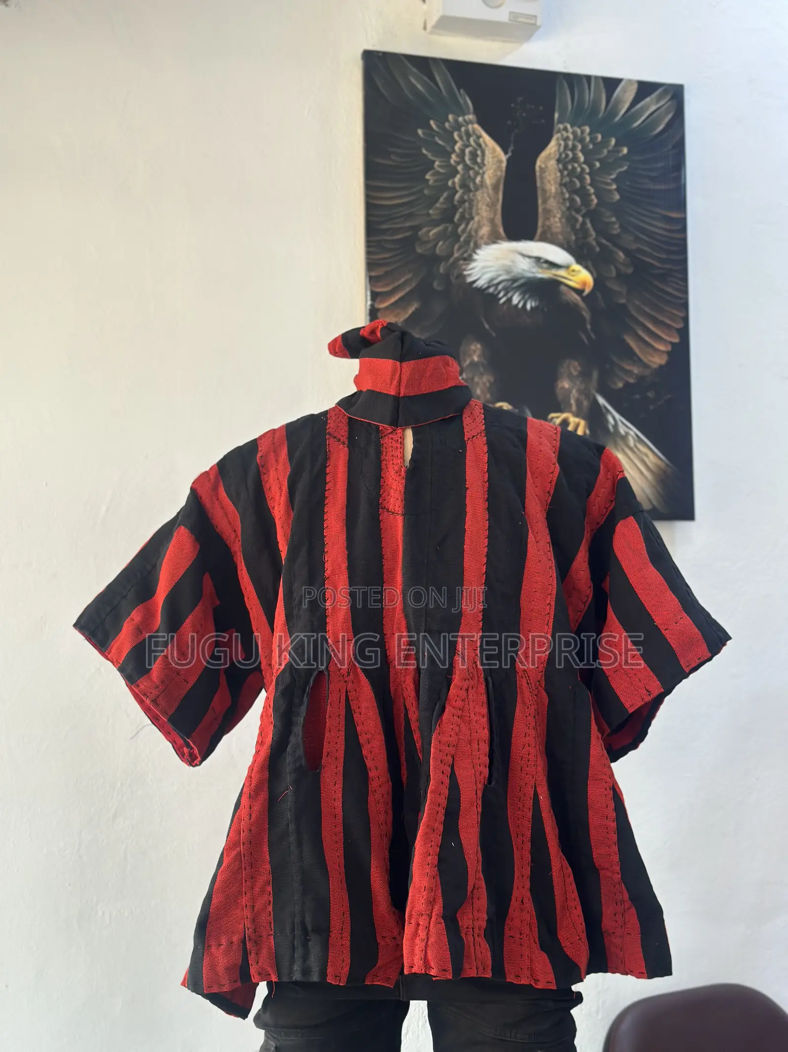 Men Black, White, Red and White Designed Fugu Batakali Smock