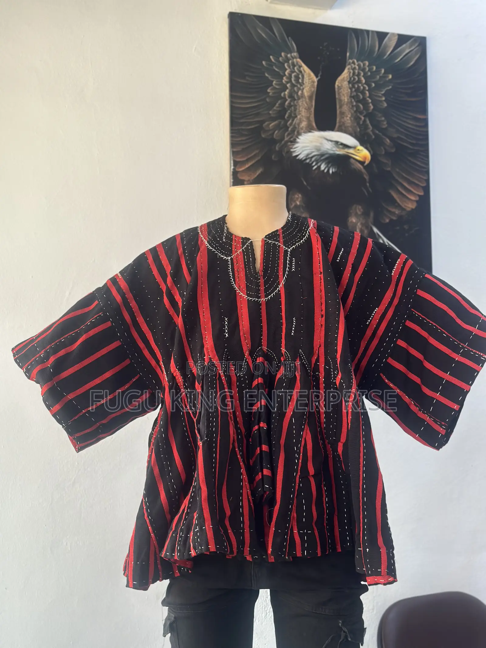 Men Black, White, Red and White Designed Fugu Batakali Smock
