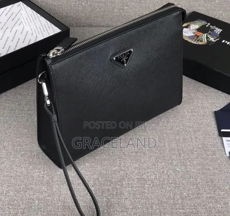 This Is Original Prada Pure Real Leather Pouch for Men