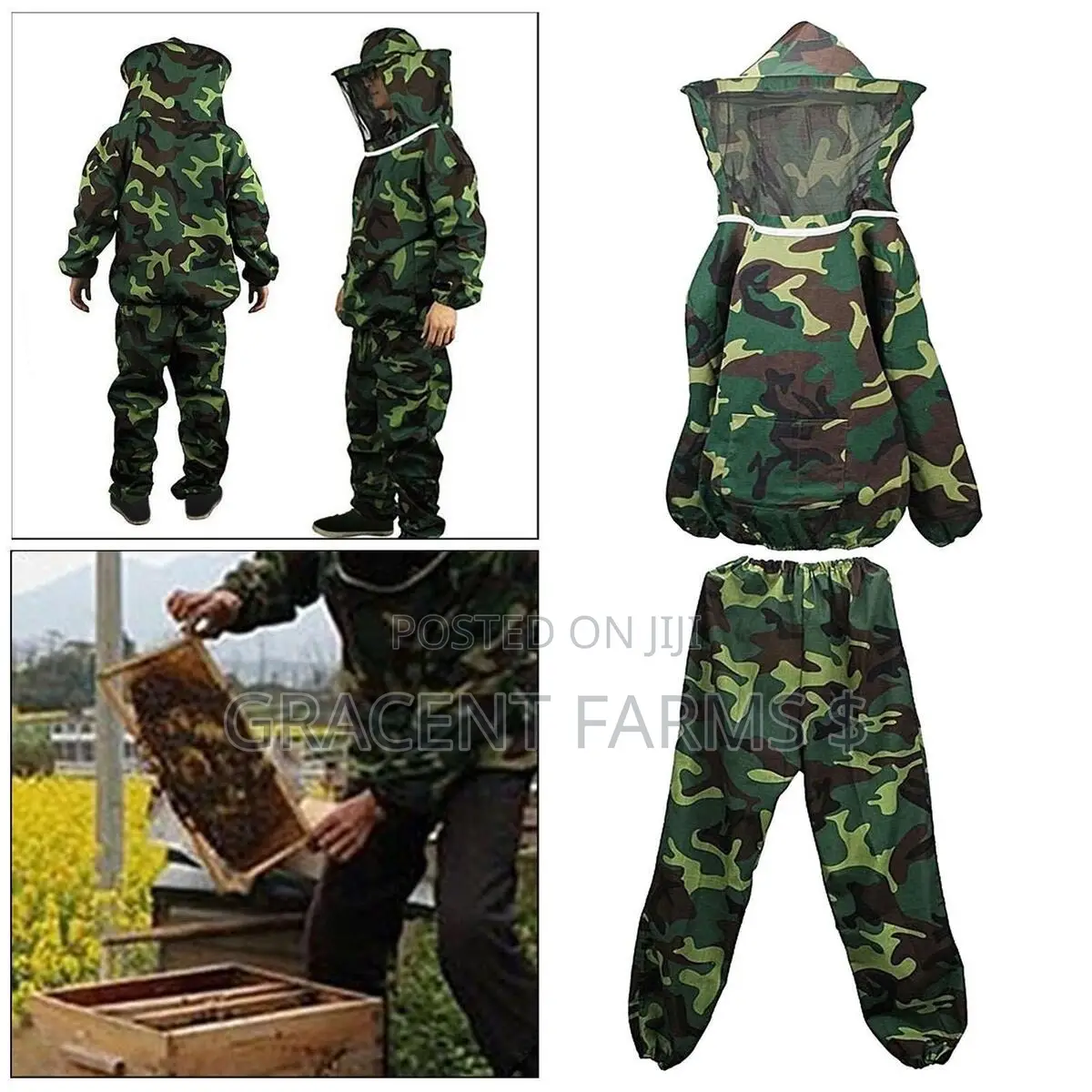 1-zipper Army Green Camouflage Cowboy Beesuit (Top And Trouser Model)