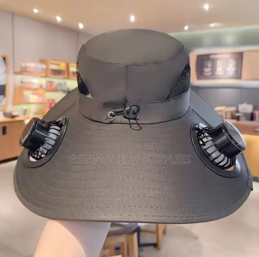 Wide Brim Solar Fan Hat Sun Protection 2 Fan (Solar Usb) Outdoor Beach