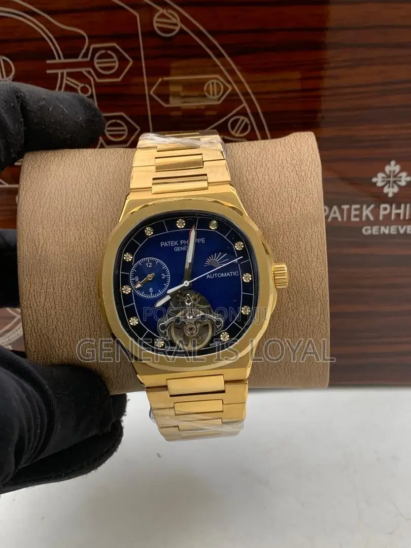 Patek Philippe Gold Blue Dial Mechanical Mens Watch