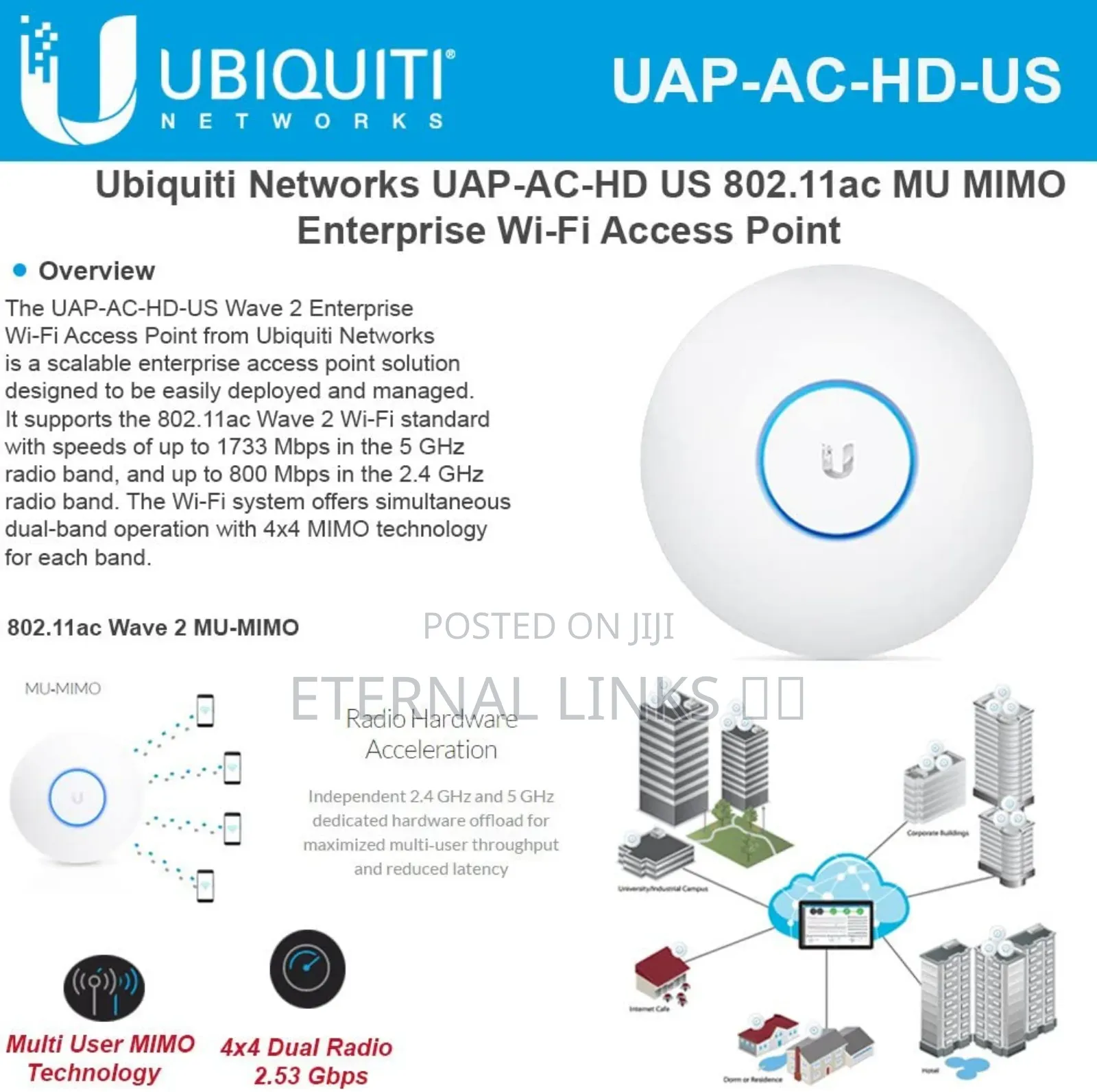 Ubiquiti Unifi Hd 802.11ac Wave 2 Enterprise Wi-Fi Ap (Uap-Ac-Hd)