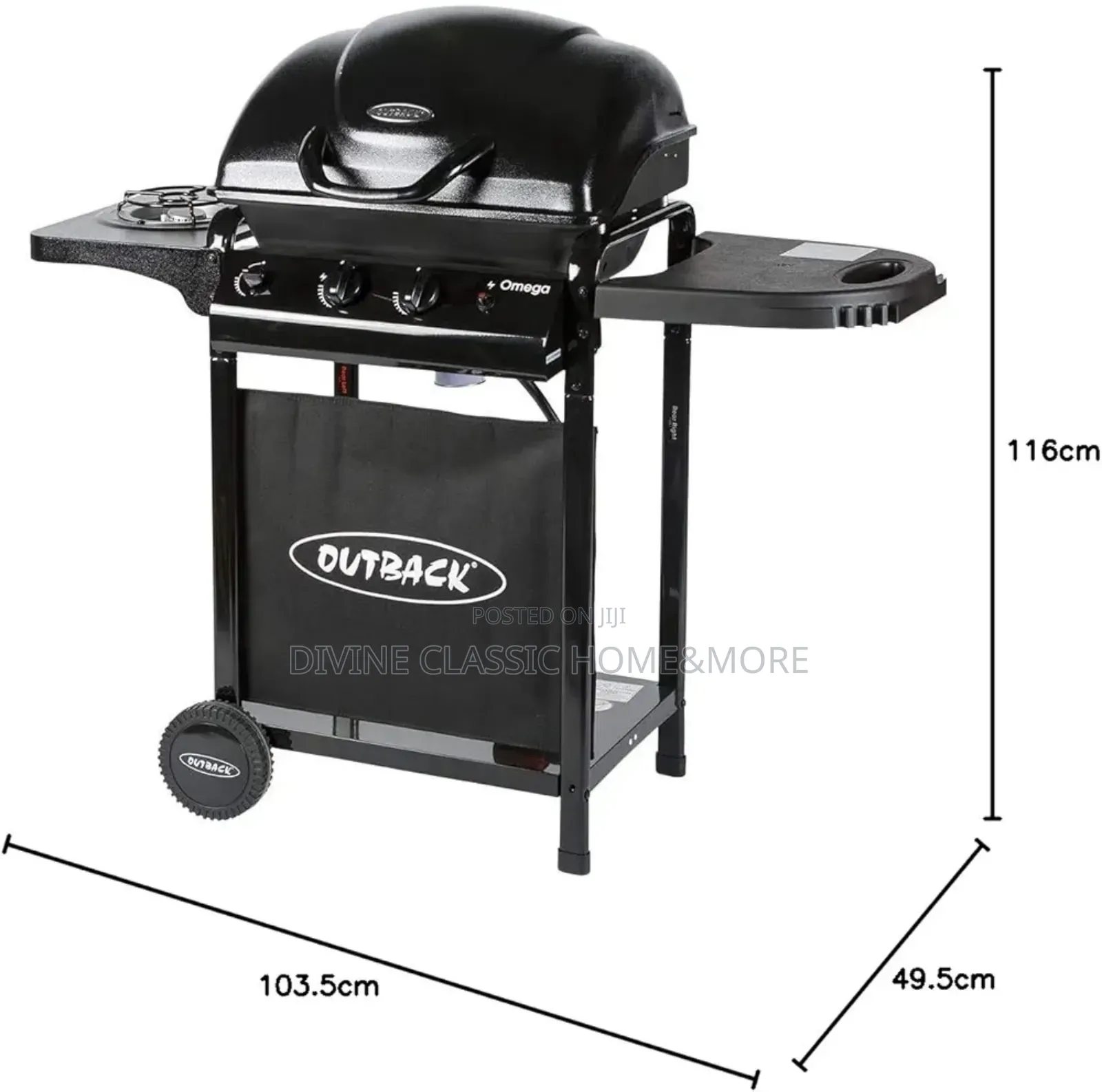 2 Burner Outback Omega 250 Gas Barbecue + Side Burner – Black