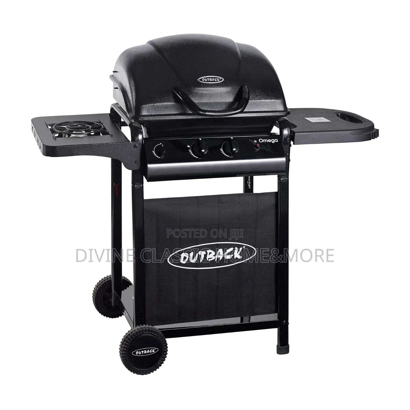 2 Burner Outback Omega 250 Gas Barbecue + Side Burner – Black