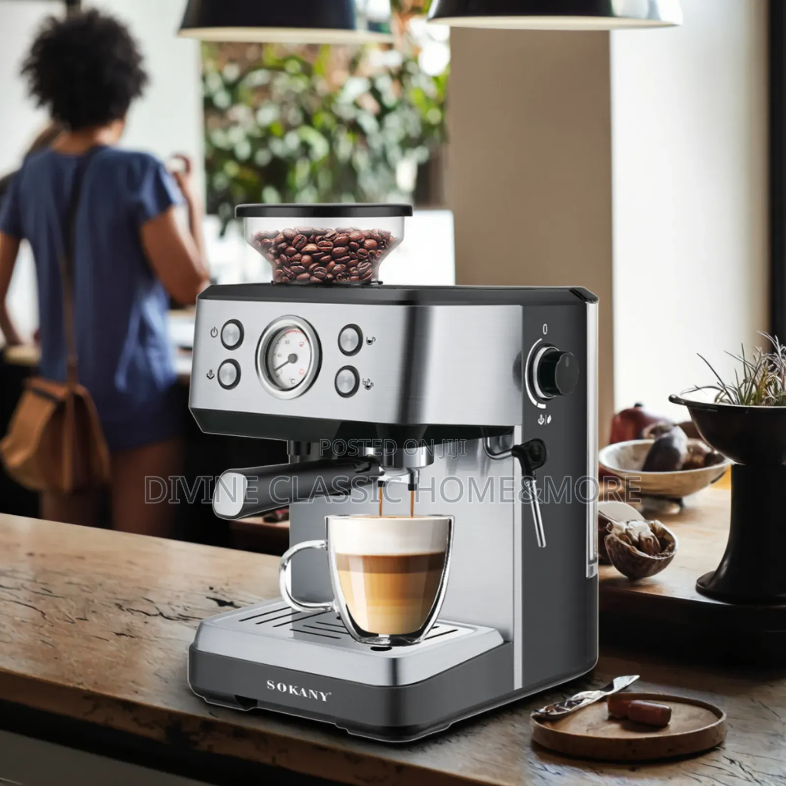 Sokany Espresso Coffee Machine 4 in 1 - 1400 Watt, 20 Bar, 1.6 Liter