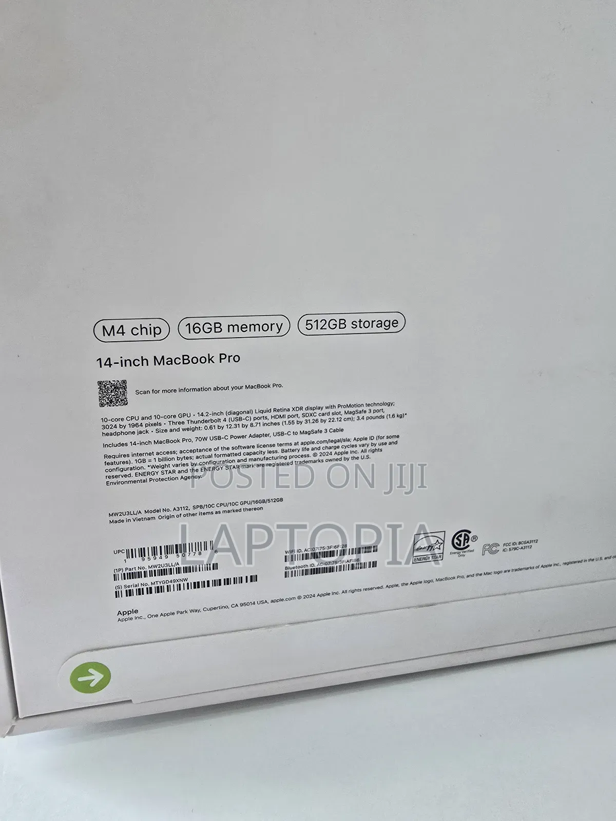 New Apple MacBook Pro 2024 M4 14-inch 16GB Apple M4 Pro SSD 512GB