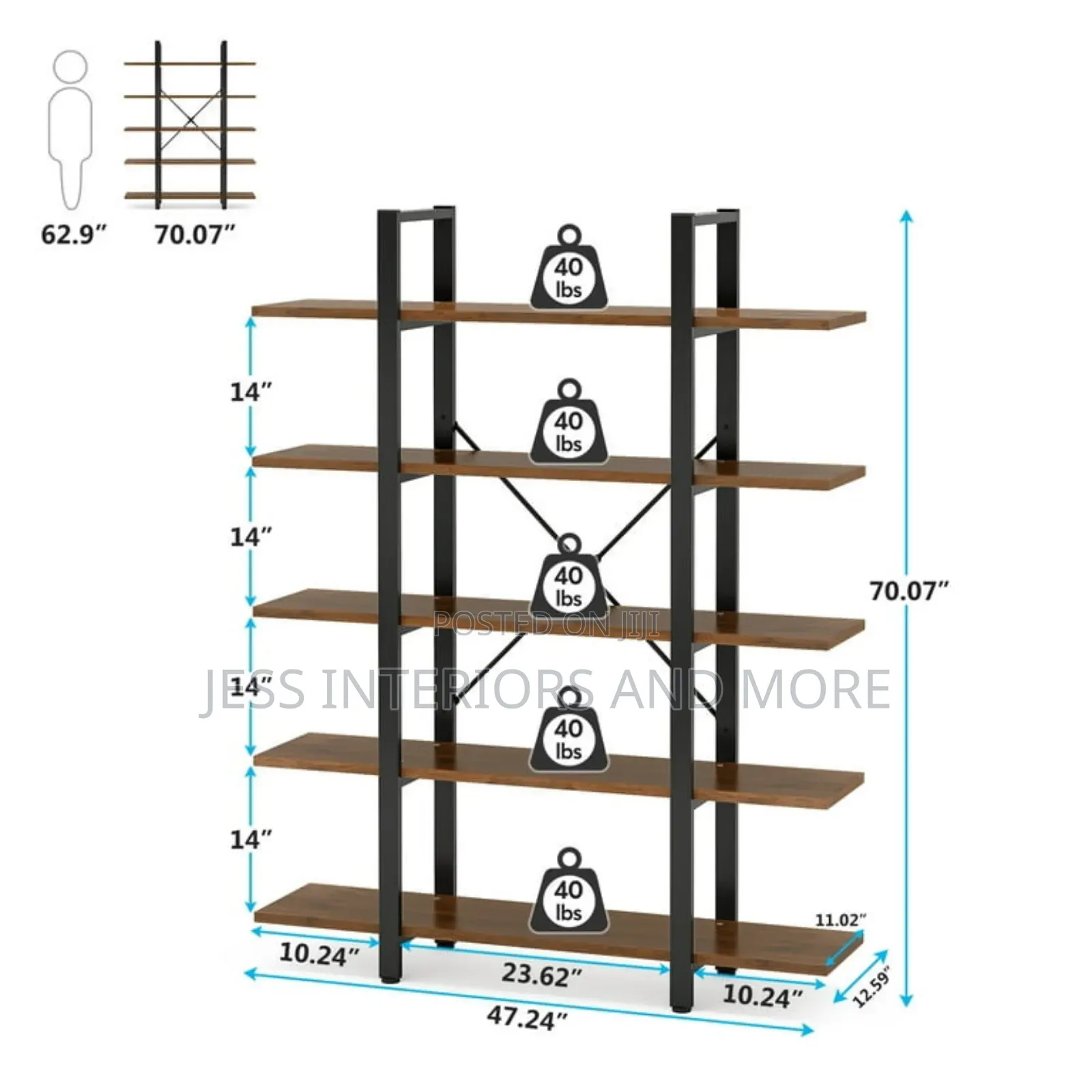 5-Tier Bookshelf, (Industrial)
