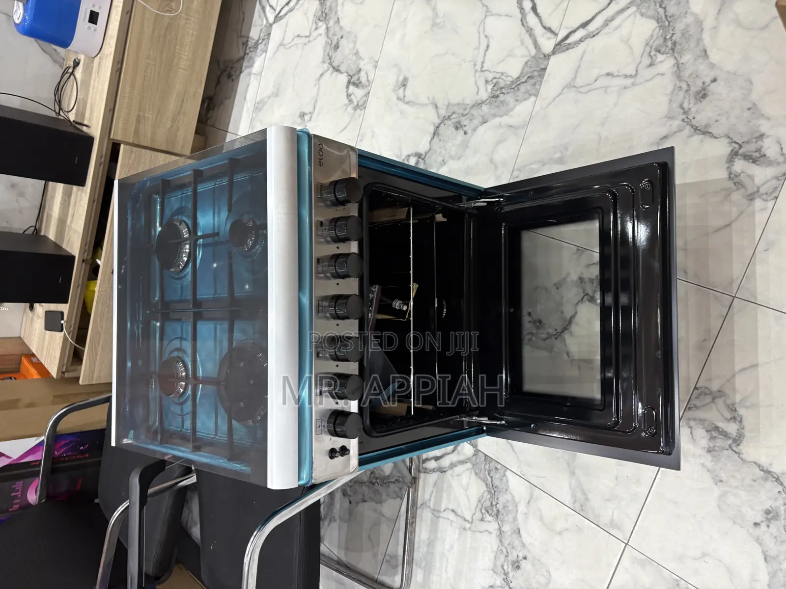 Eldo Gas Cooker 4 Burner 60x60cm Silver Oven Grill Rotisserie