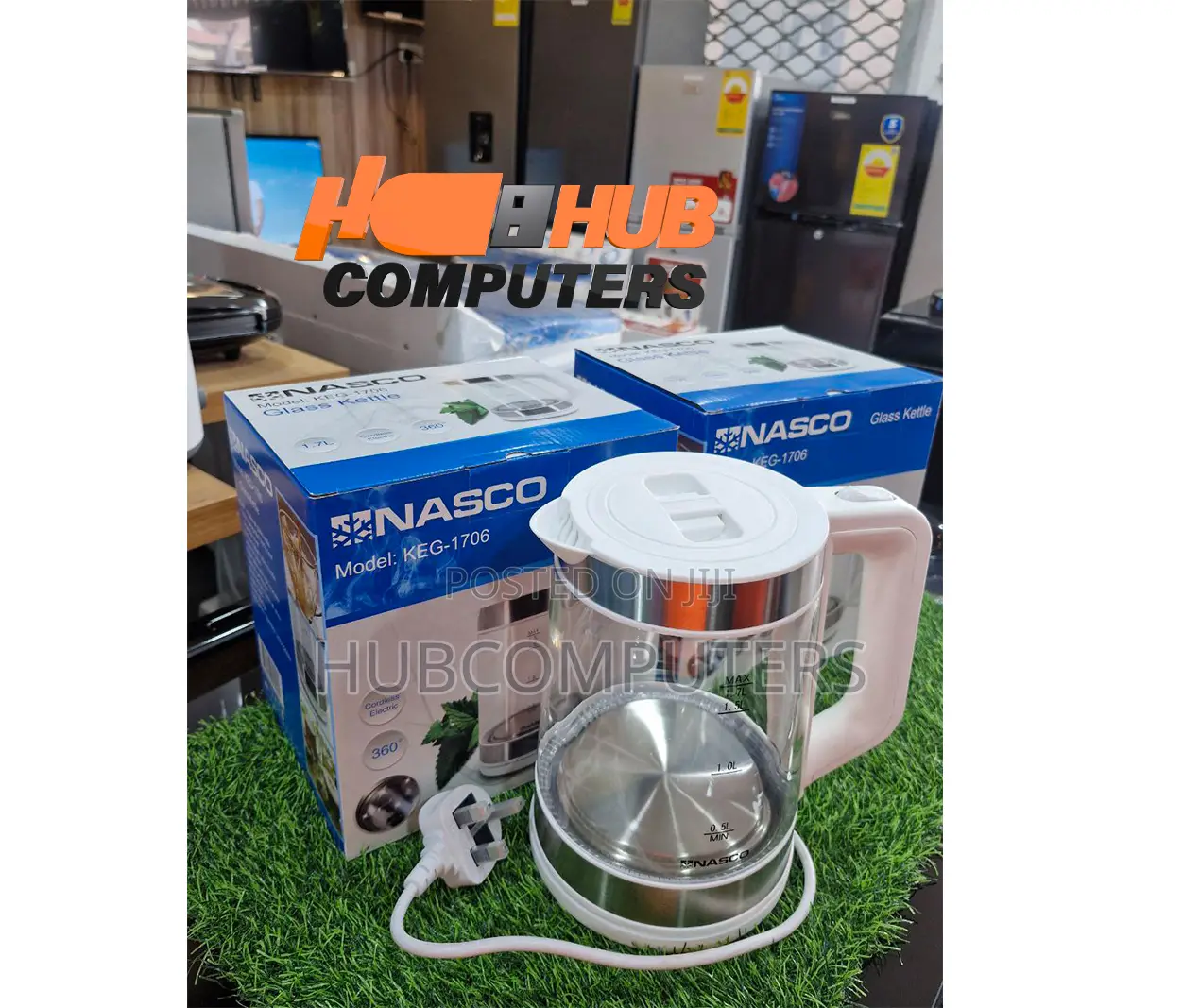 Nasco Kettle 1.7 Litres Transparent Glass Cordless Keg1706