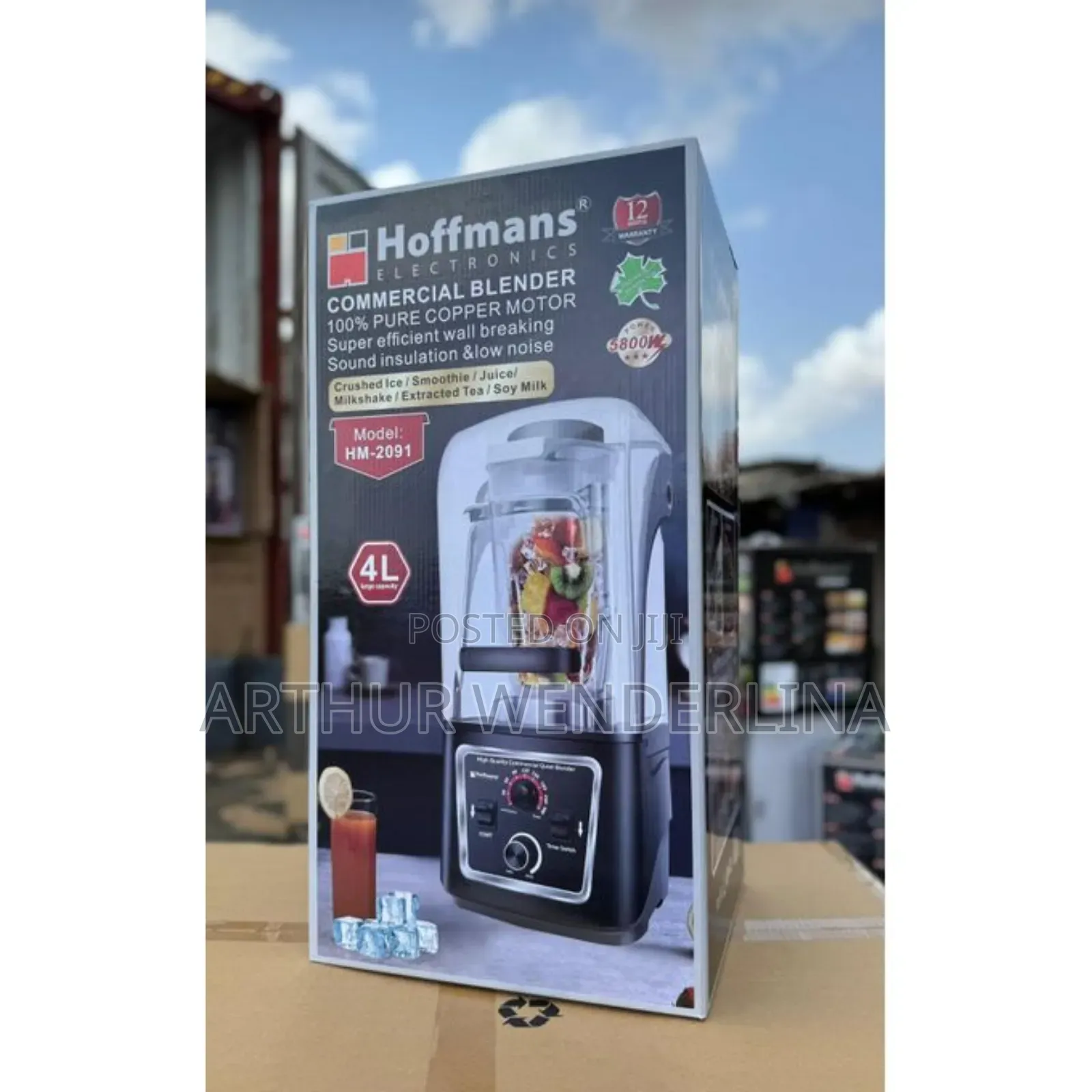 Hoffmans 4l Commercial Soundproof Blender-Black/Red Color .5800watt
