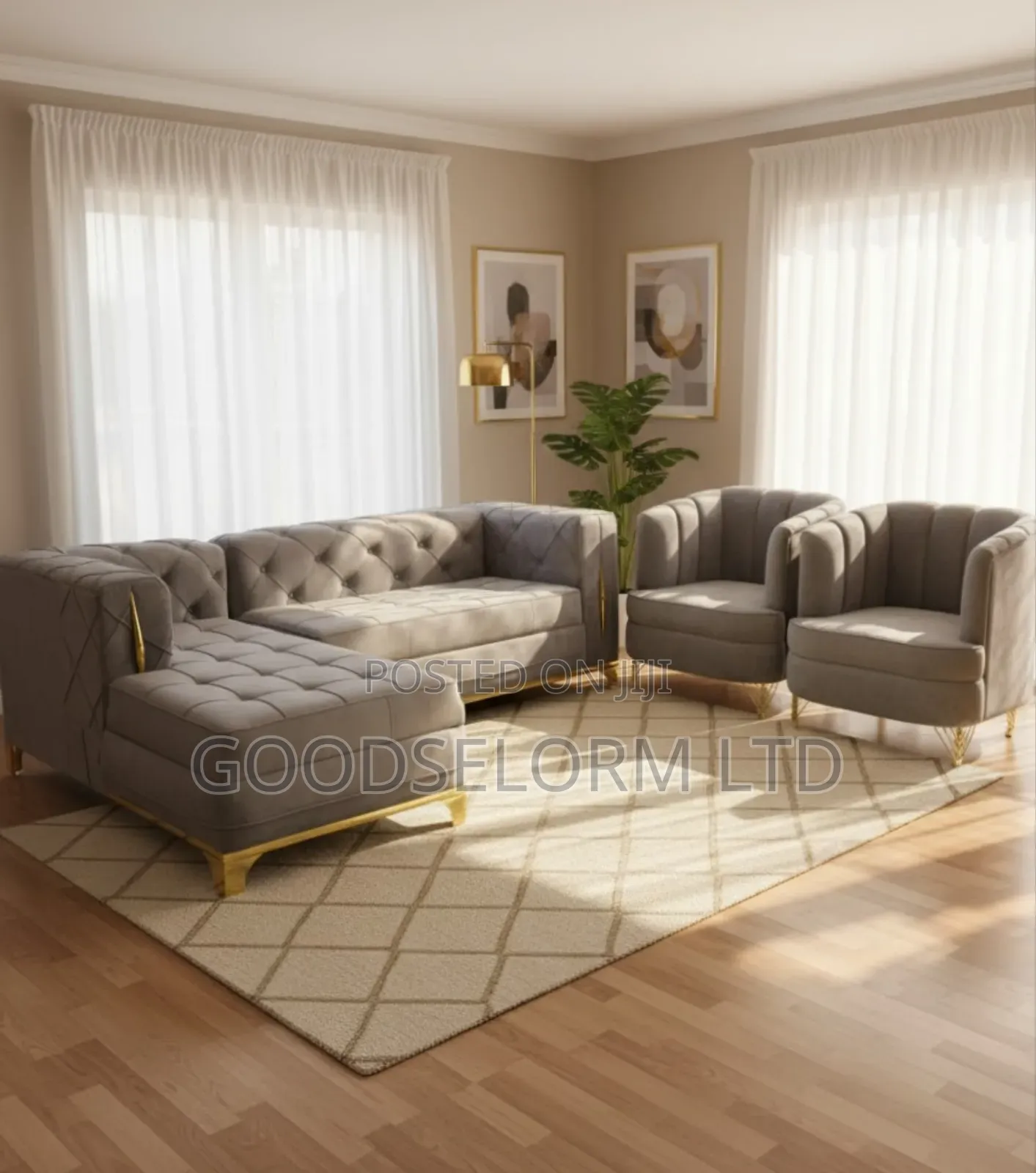  Modern Luxury Velvet Sofa Set – 4-Seater L-Shaped