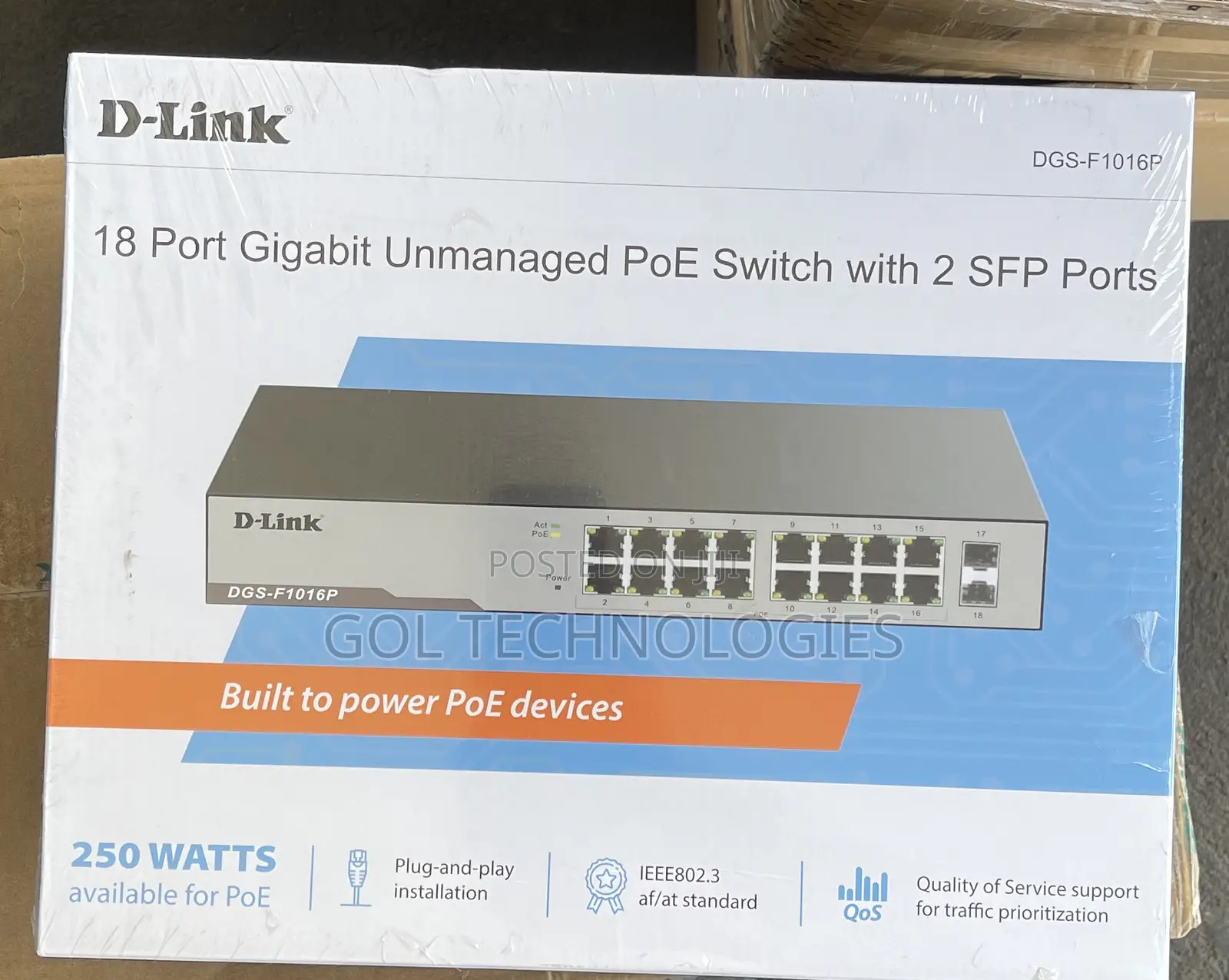 Dlink DGS-F1016p 16-Port Gigabit Unmanaged Poe Switch With 2 SFP Ports