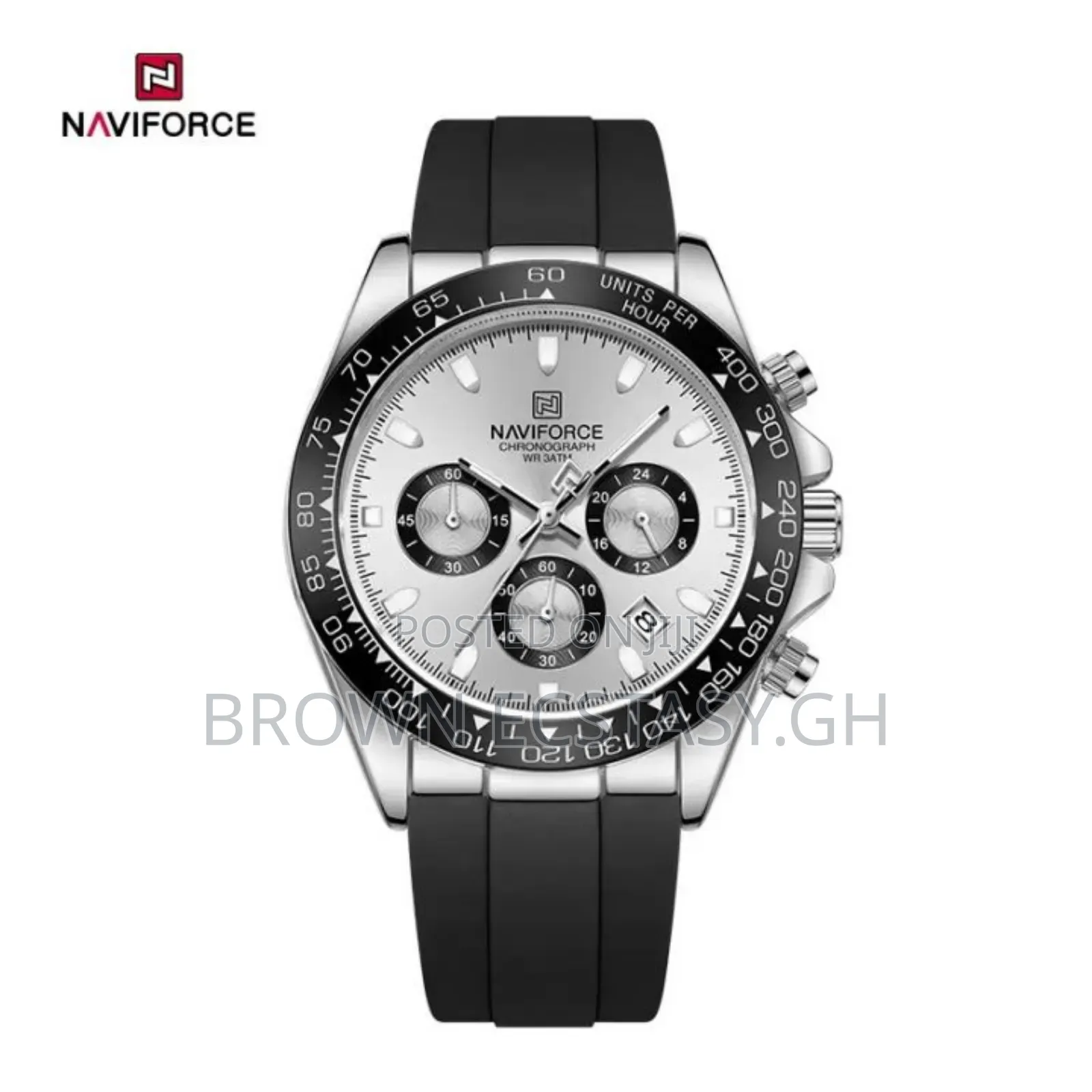 Naviforce Silver and Black Chronographic Watch
