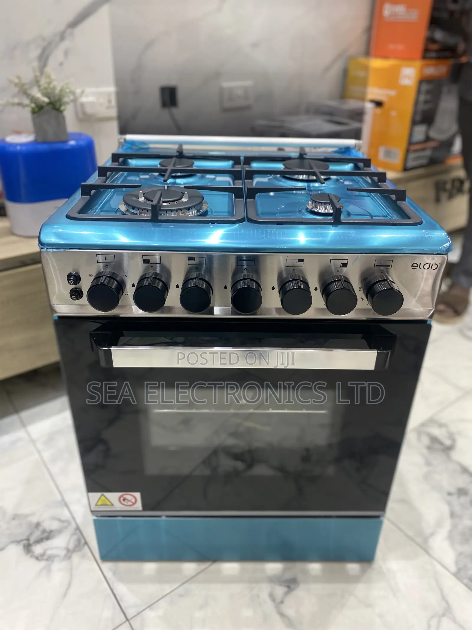 Eldo Gas Cooker 4 Burner 60x60cm Silver Oven Grill Rotisserie