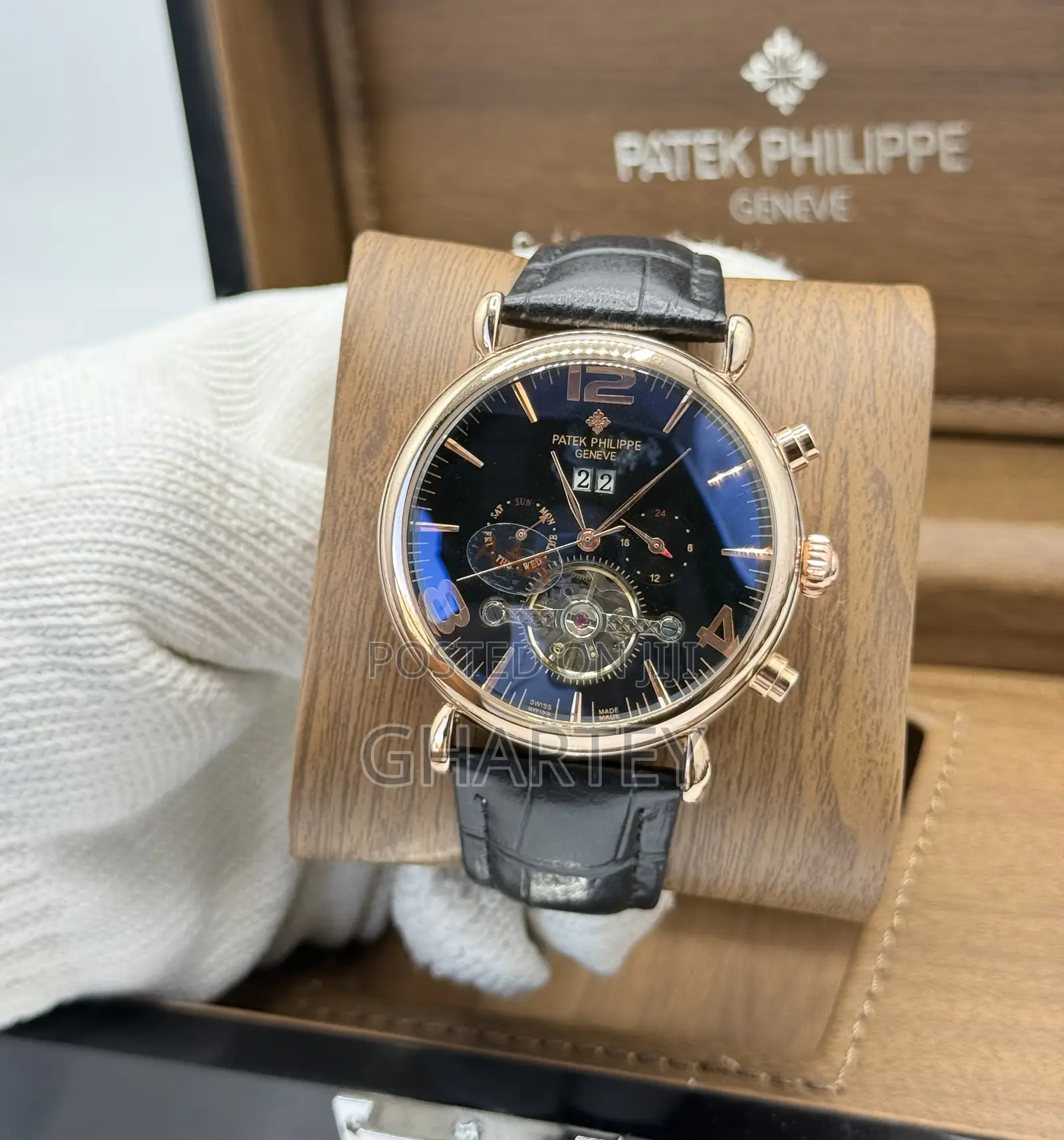 Patek Philippe Rose Gold Black Mechanical Watch for Men