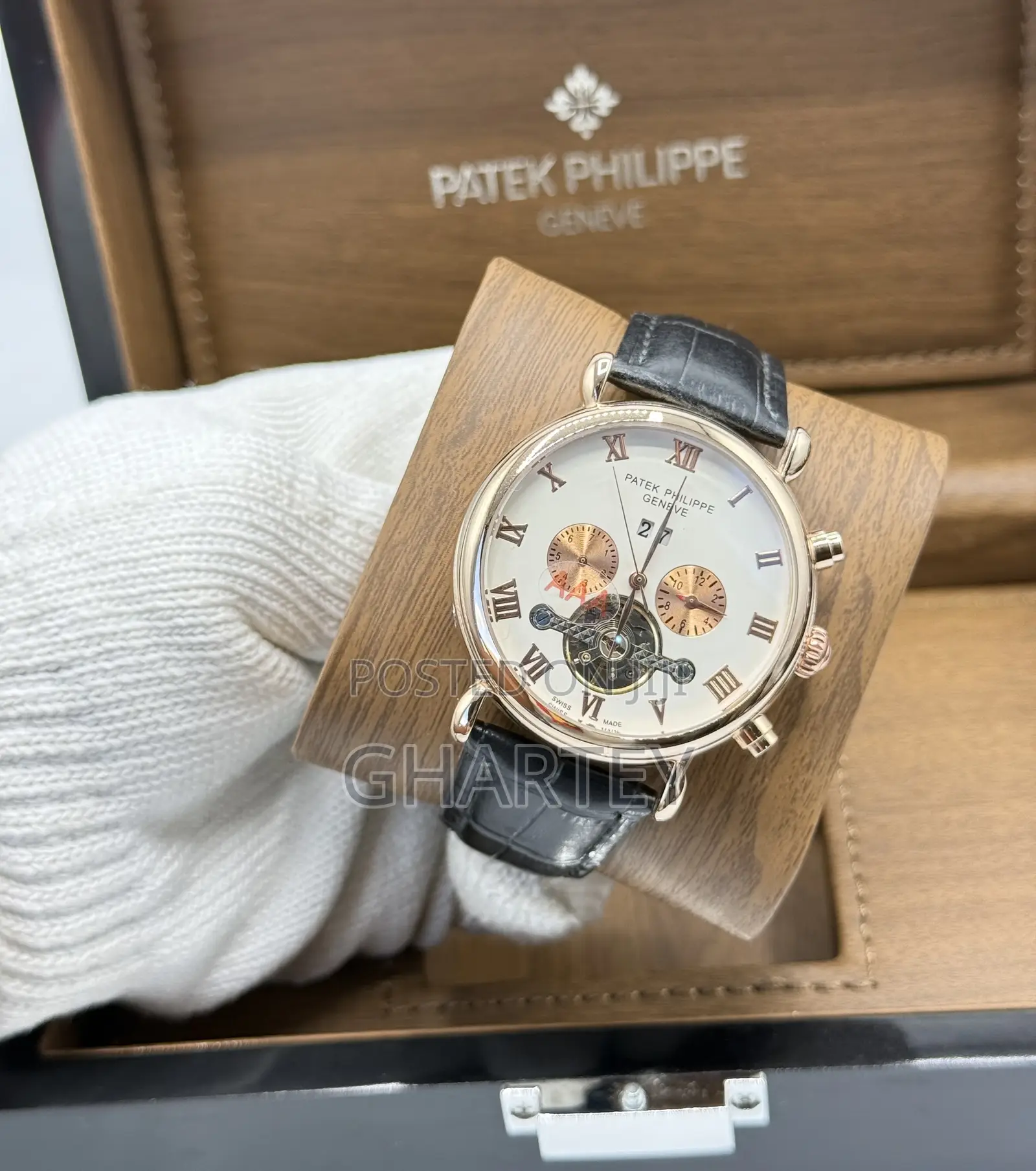 Patek Philippe Rose Gold Black Mechanical Watch for Men