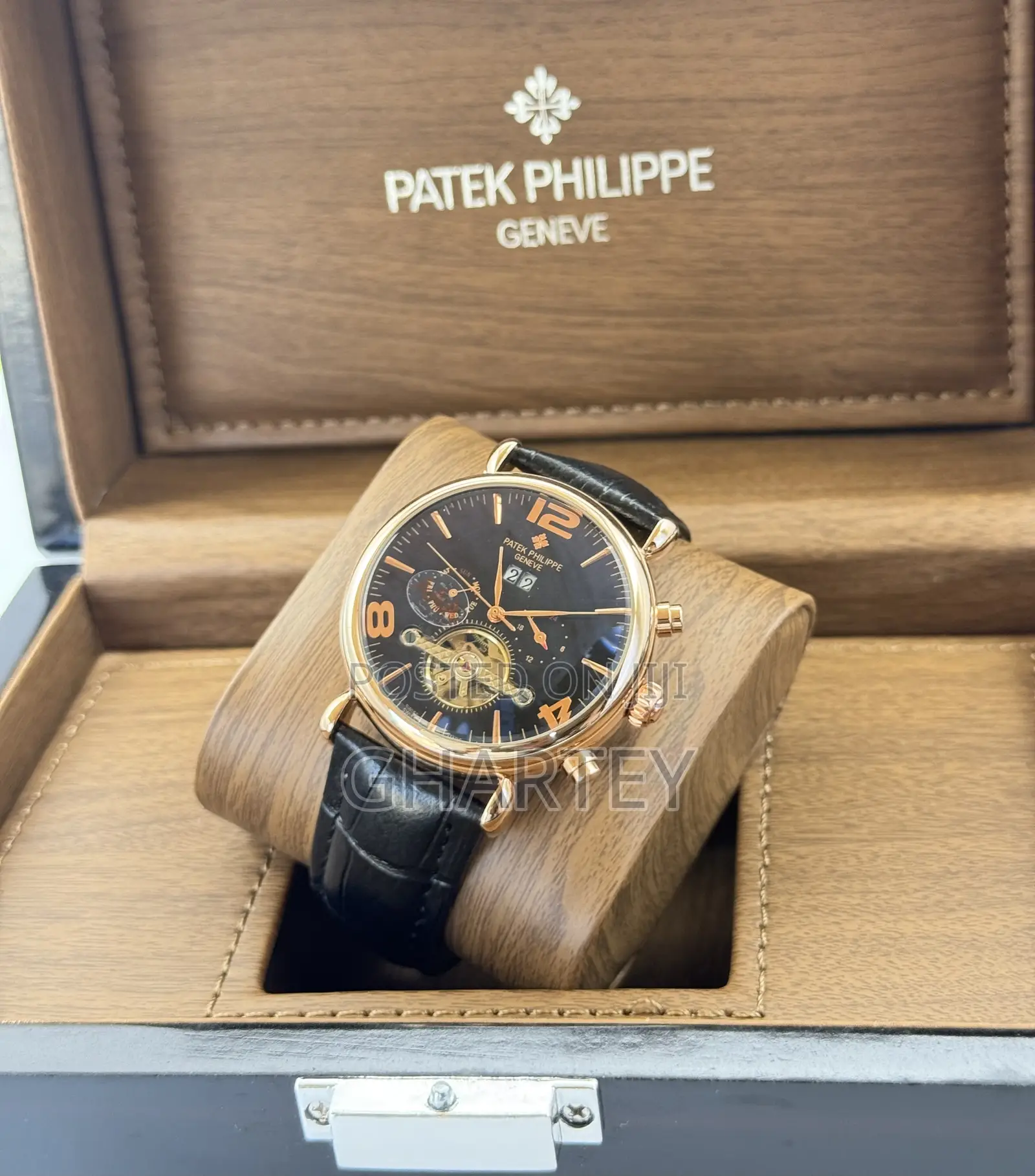 Patek Philippe Rose Gold Black Mechanical Watch for Men