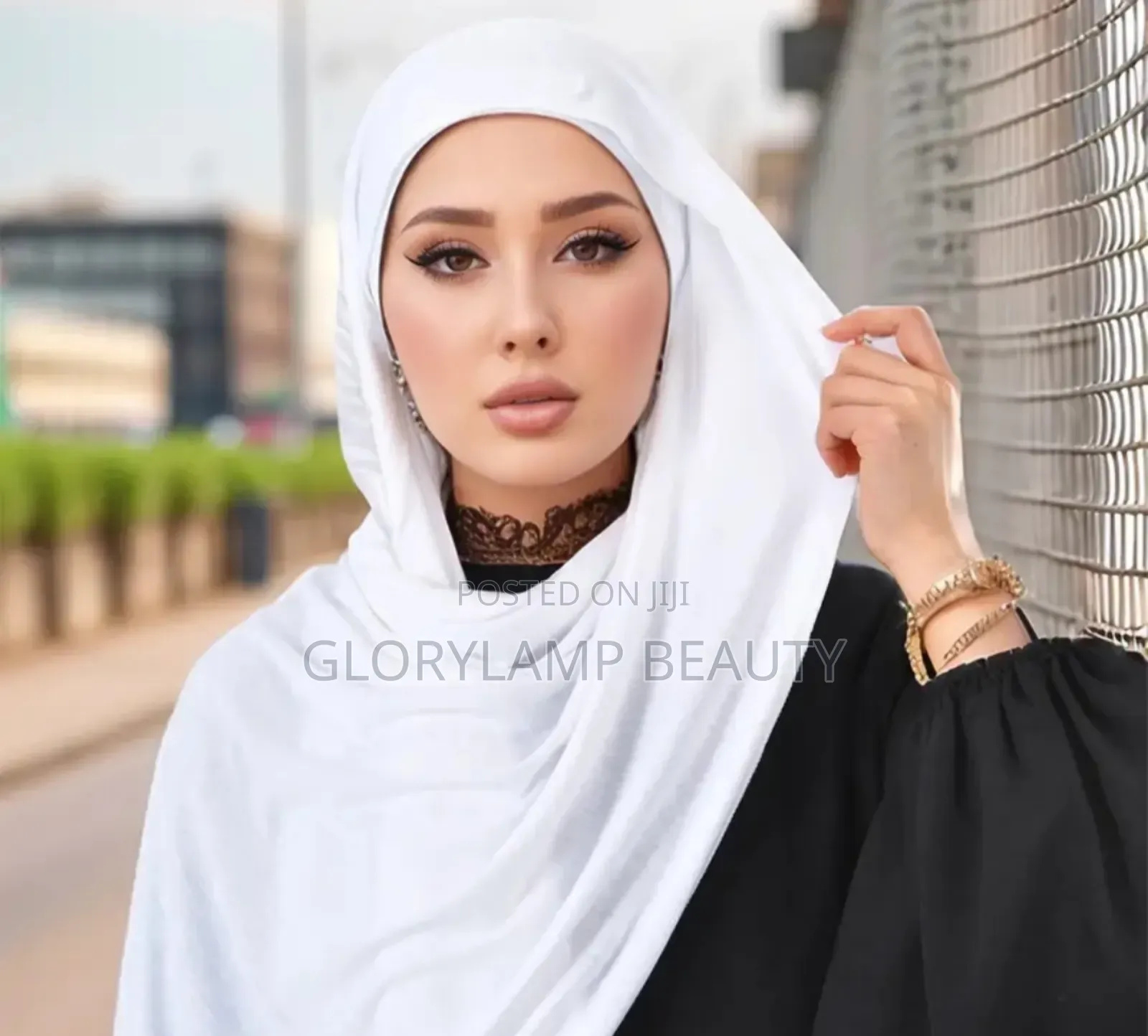 Elegant Plain Chiffon Hijab Scarf - White - Lightweight Breathable