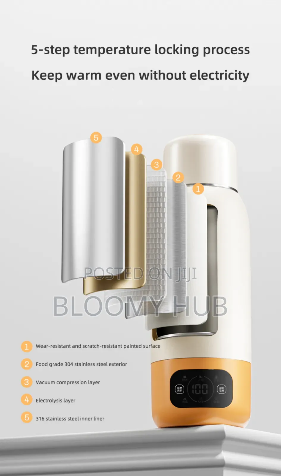 Modong Portable Electric Kettle Flask / Thermos Style Cup Stainless
