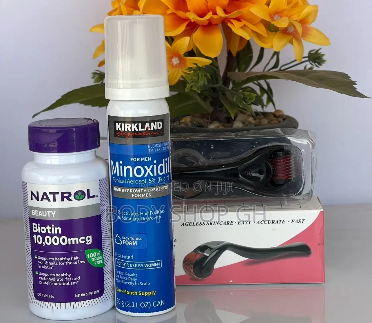 Kirkland Foam + Natrol Biotin + Derma Roller for Hair and Beard Growth