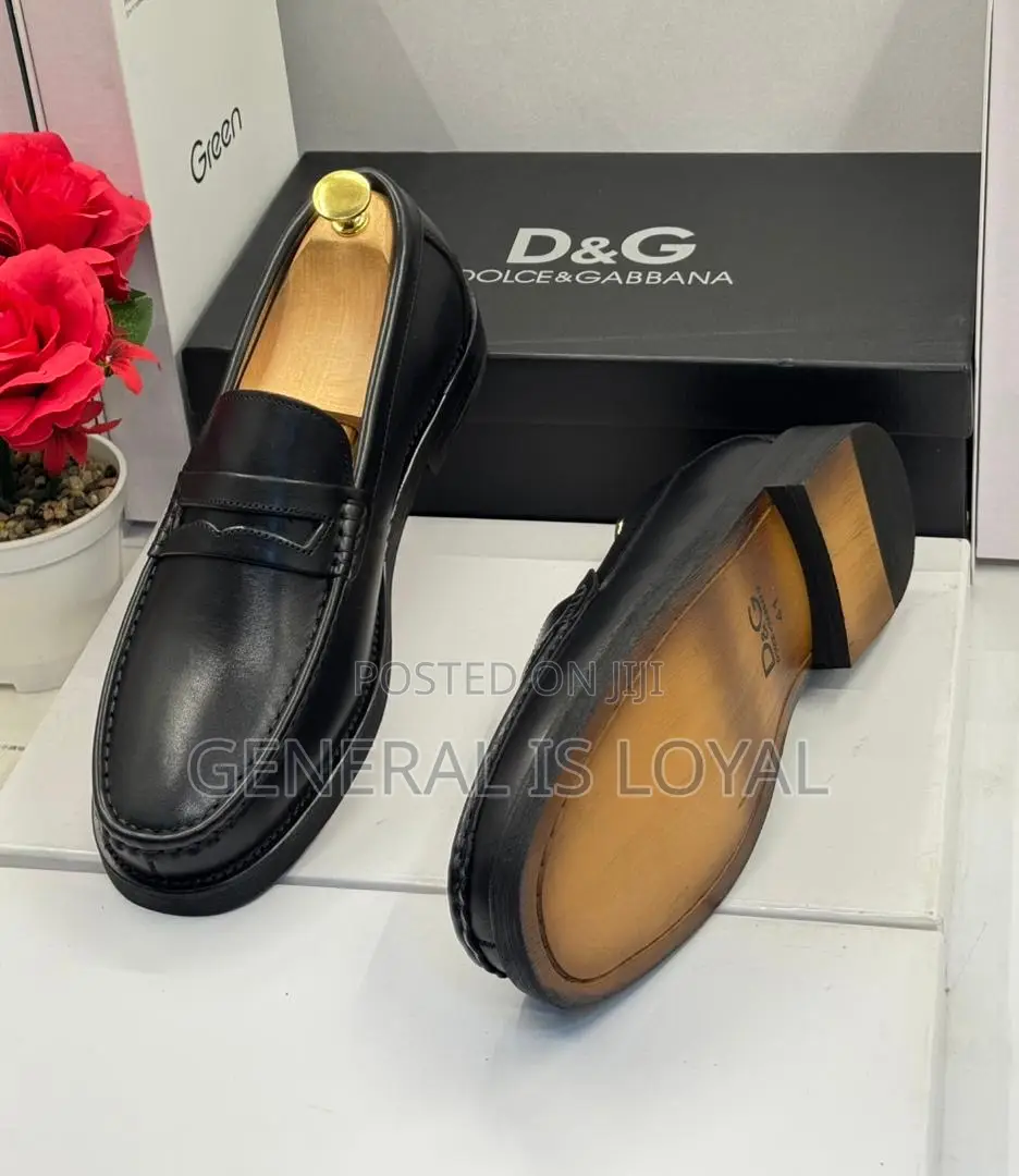D&G Men’S Black  Leather Loafers Shoe