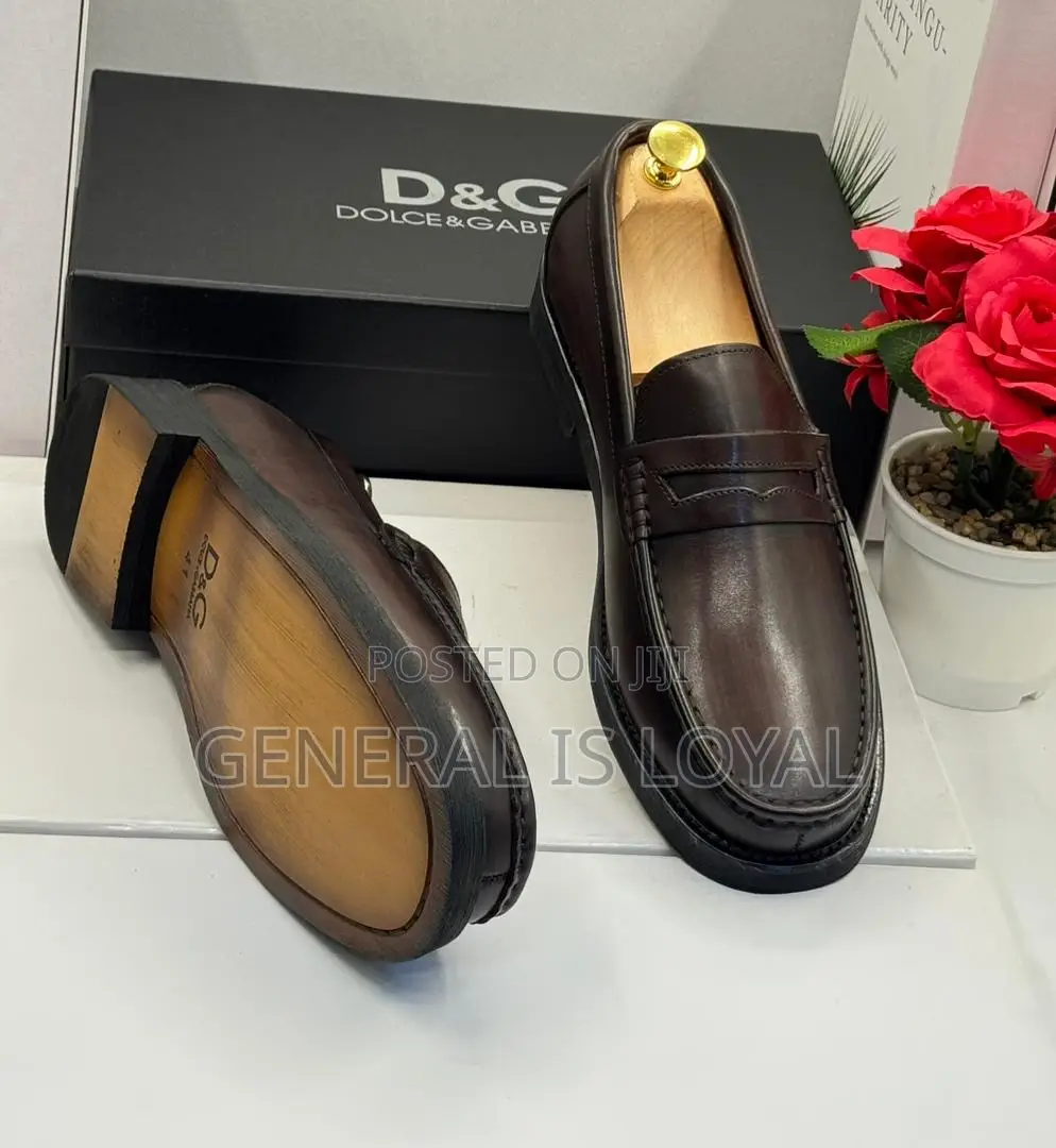 D&G Men’S Dark Coffee Leather Loafers Shoe