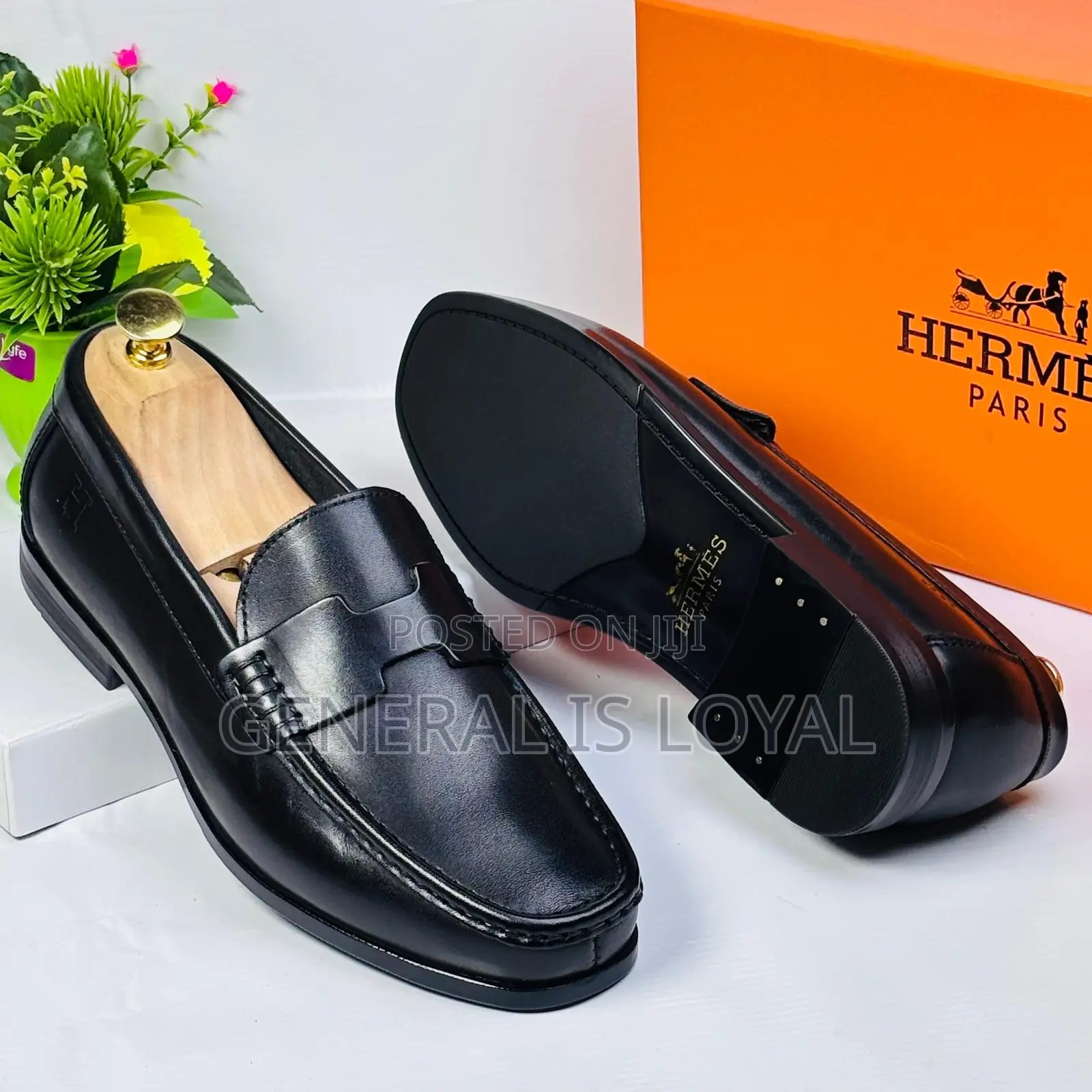Hermes Black Mens Penny Loafers Shoe