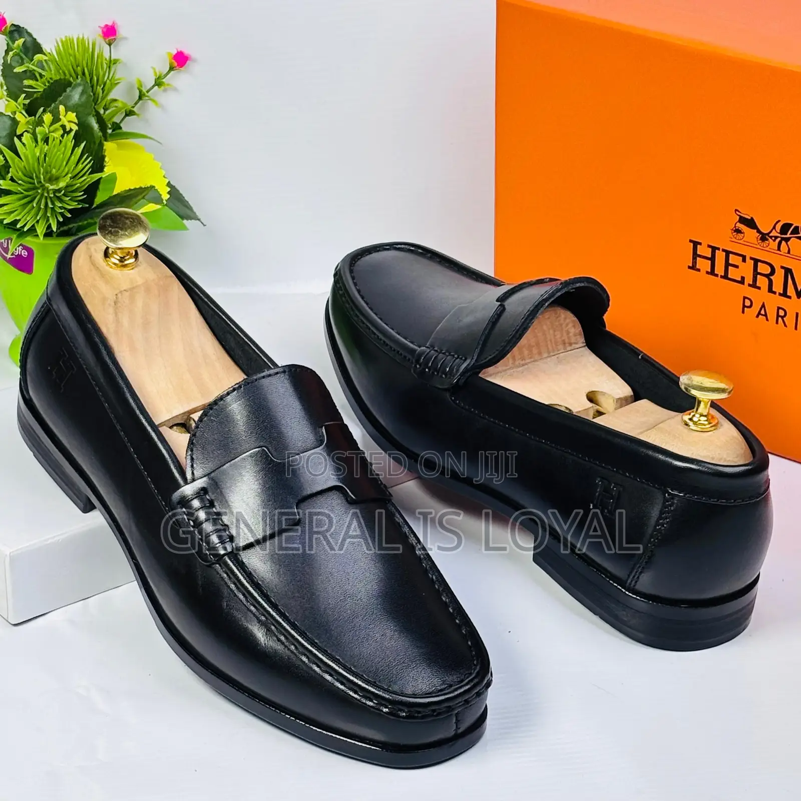 Hermes Black Mens Penny Loafers Shoe
