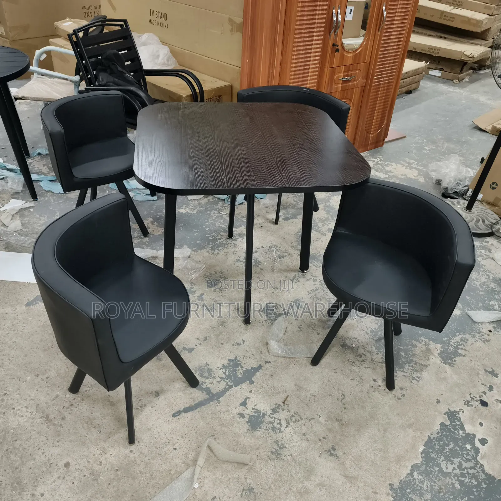 Black Wooden Table With 4 Comfortable Seats Dining Set