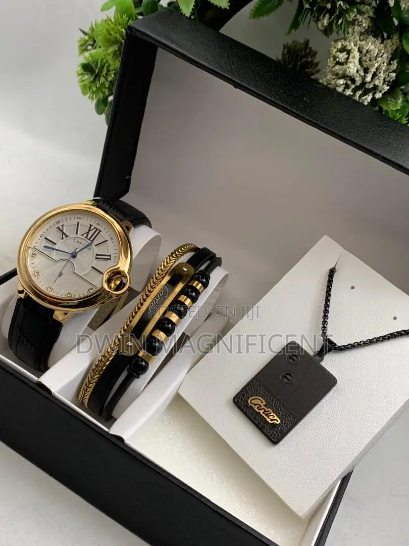 Cartier Ballon Bleu Leather Strap Watch, Bracelet And A Necklace.