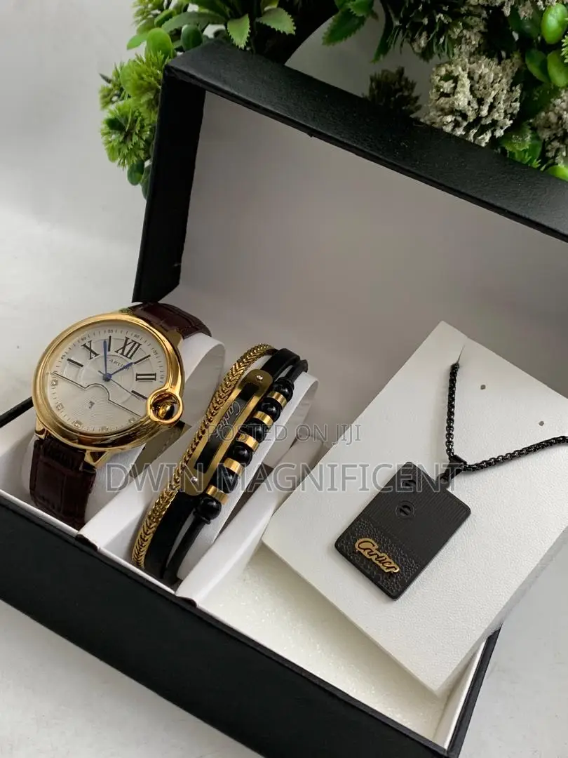 Cartier Ballon Bleu Leather Strap Watch, Bracelet And A Necklace.