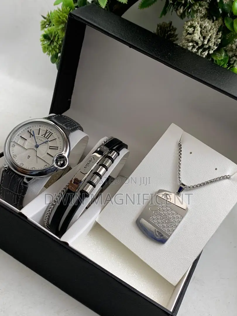 Cartier Ballon Bleu Leather Strap Watch, Bracelet And A Necklace.