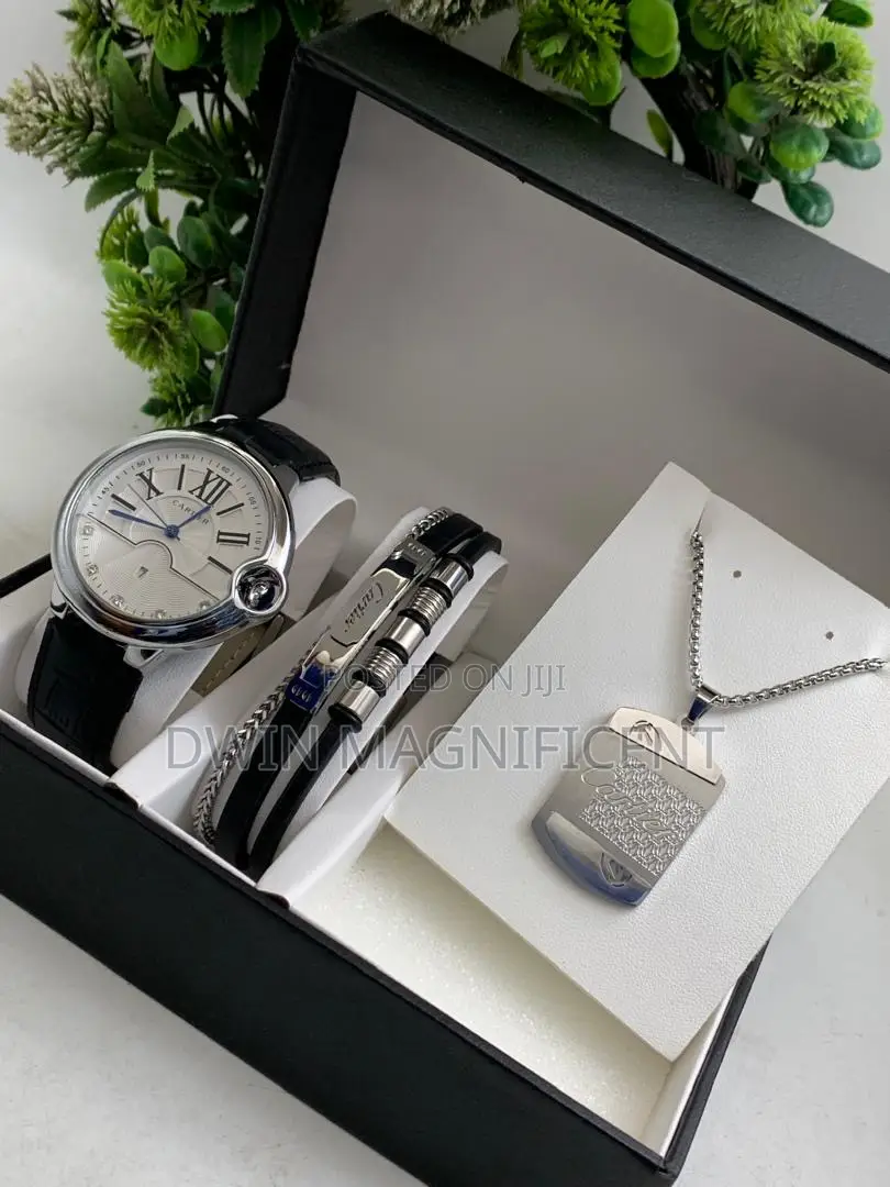 Cartier Ballon Bleu Leather Strap Watch, Bracelet And A Necklace.