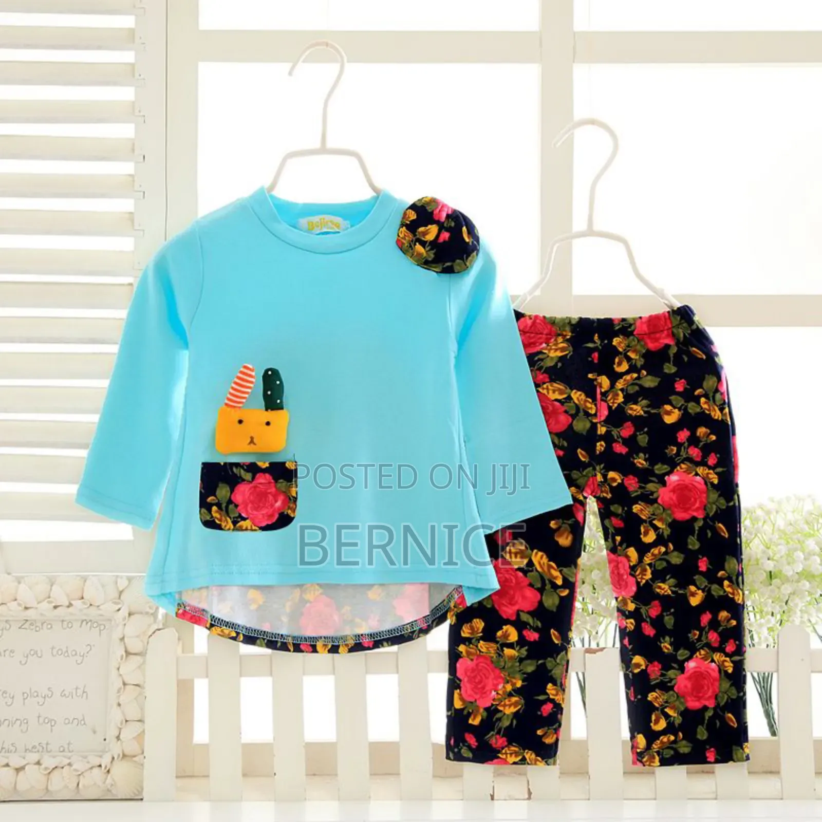  Cute Baby Girl Outfit – Floral Pants Bright Top Set