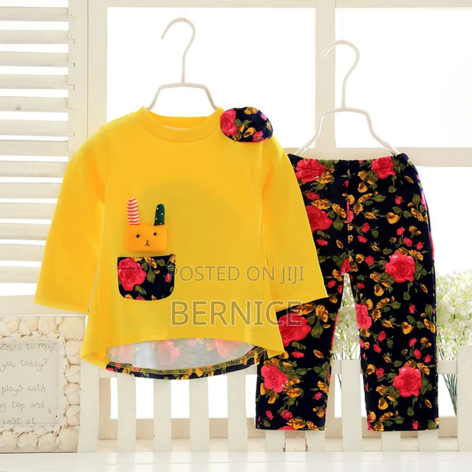  Cute Baby Girl Outfit – Floral Pants Bright Top Set
