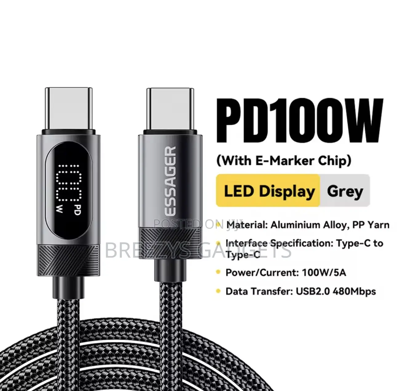 Essager Digital Dispaly Usb C Cable for iPhone and Android