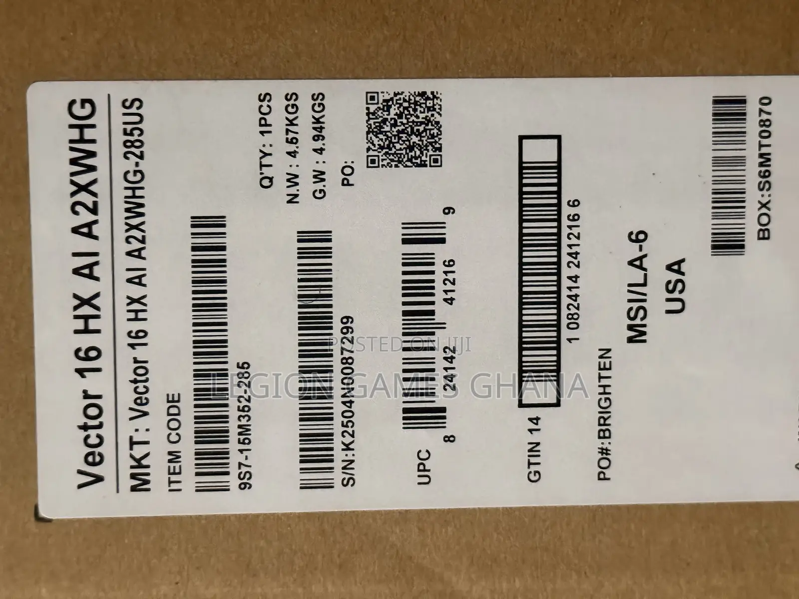 New Laptop MSI Vector 16 HX AI A2XWIG 32GB Intel Core Ultra 7 SSD 1T