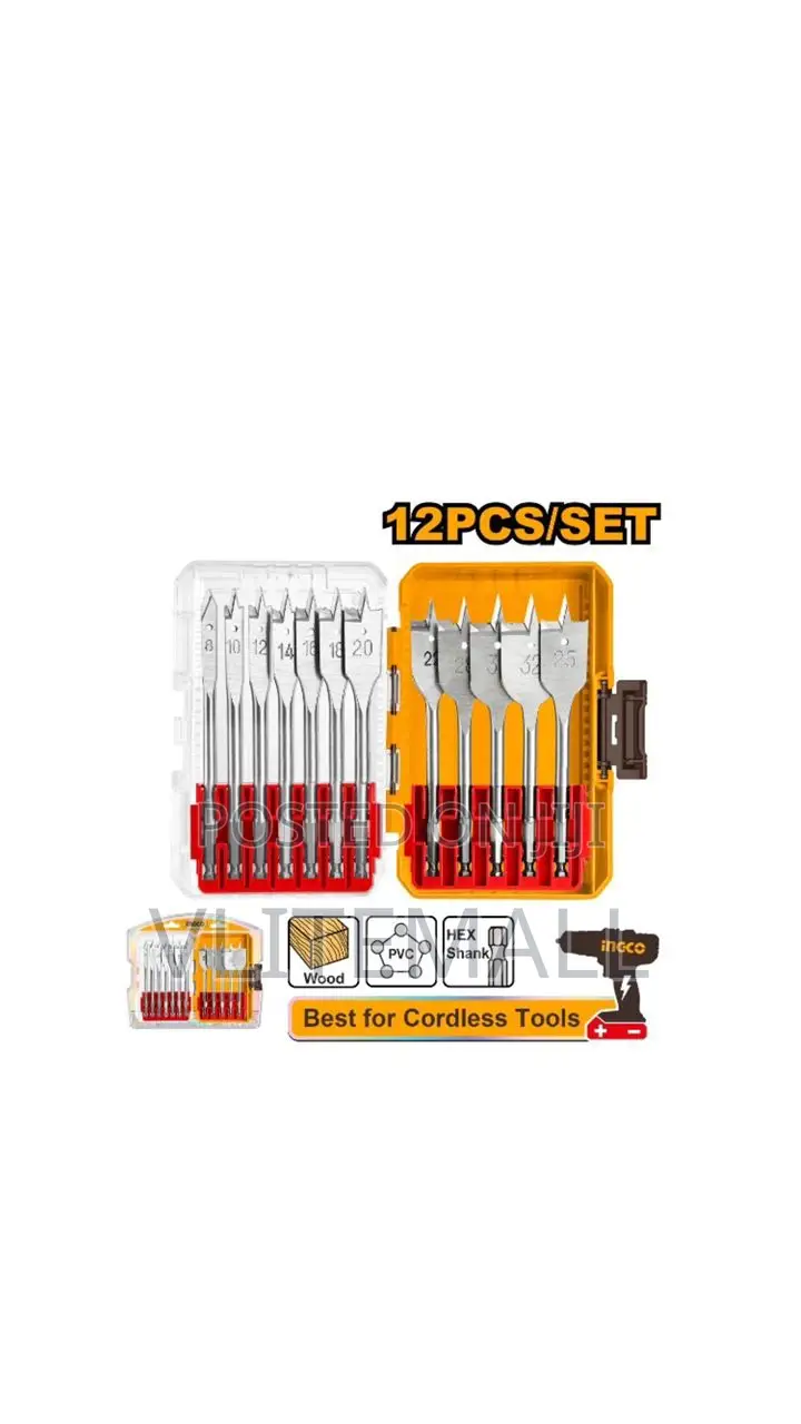 12 Pcs Flat Wood Drill Bits Set 8-32mm – P6c12 | Akdl1206