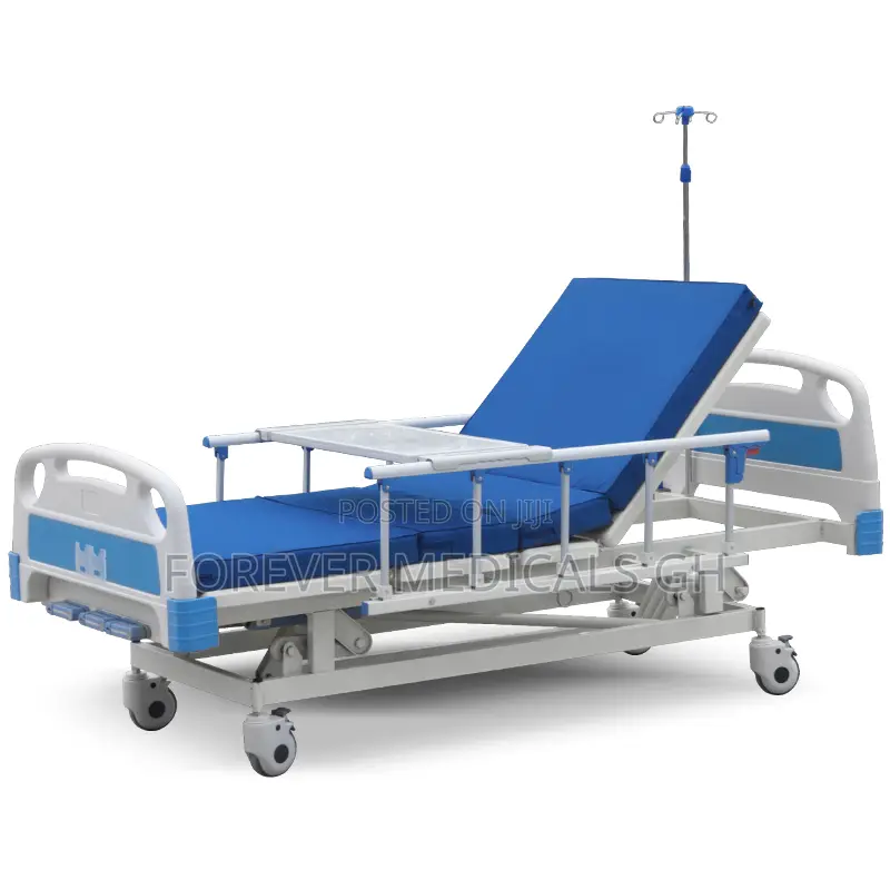 Hospital Bed 3 Crank With Mattress, Drip Stand and Overhead Table