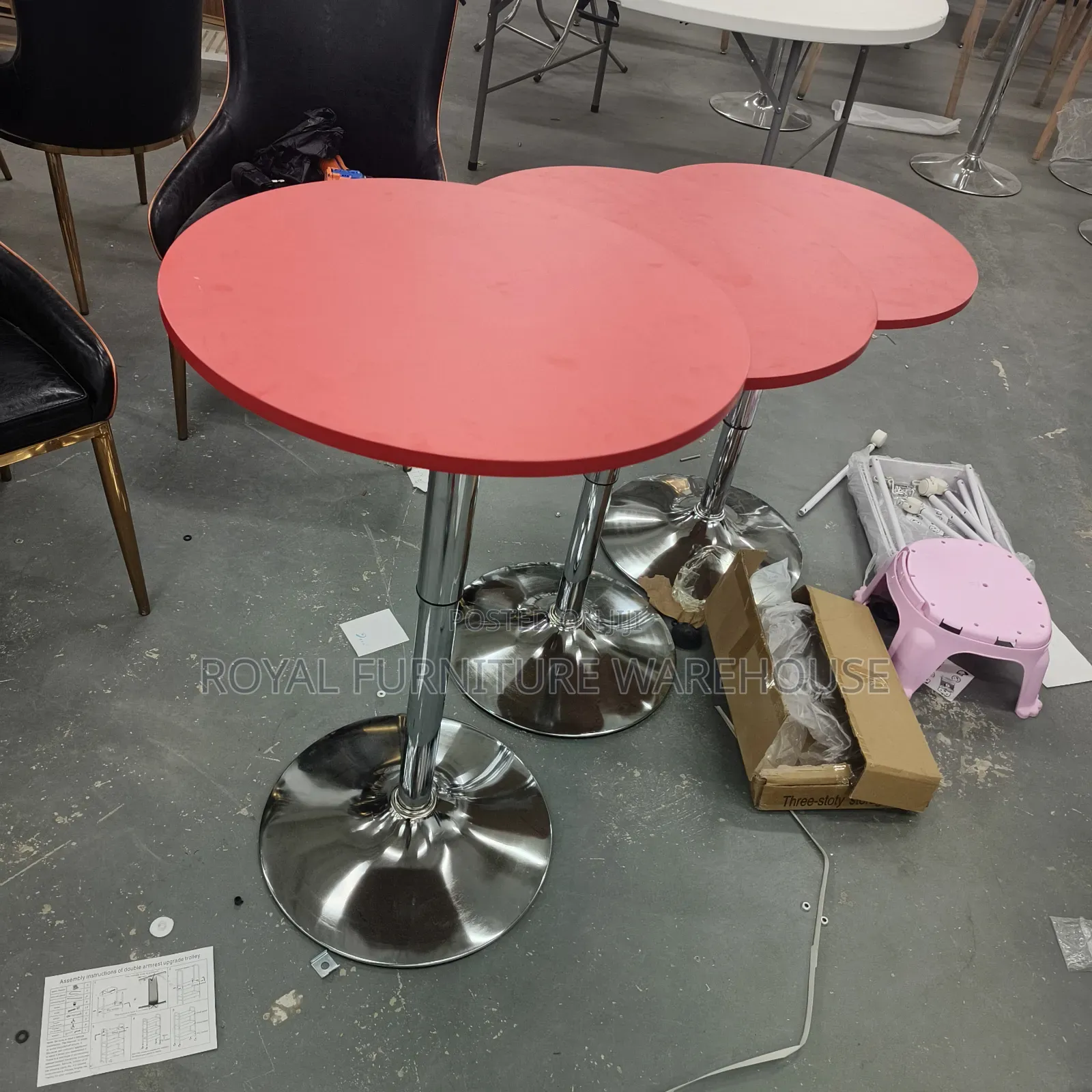 Red and Silver Colour Adjustable Bar Table