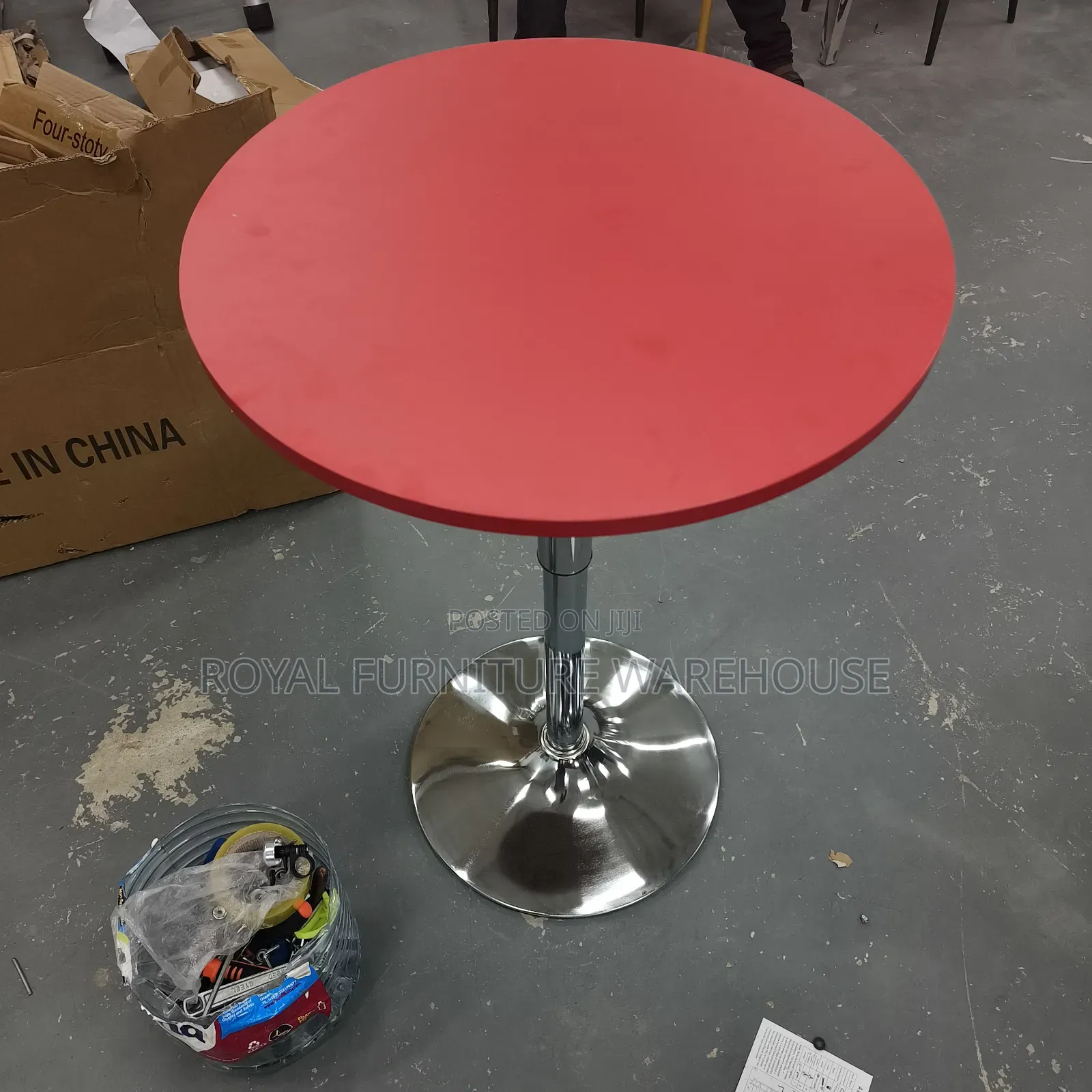 Red and Silver Colour Adjustable Bar Table