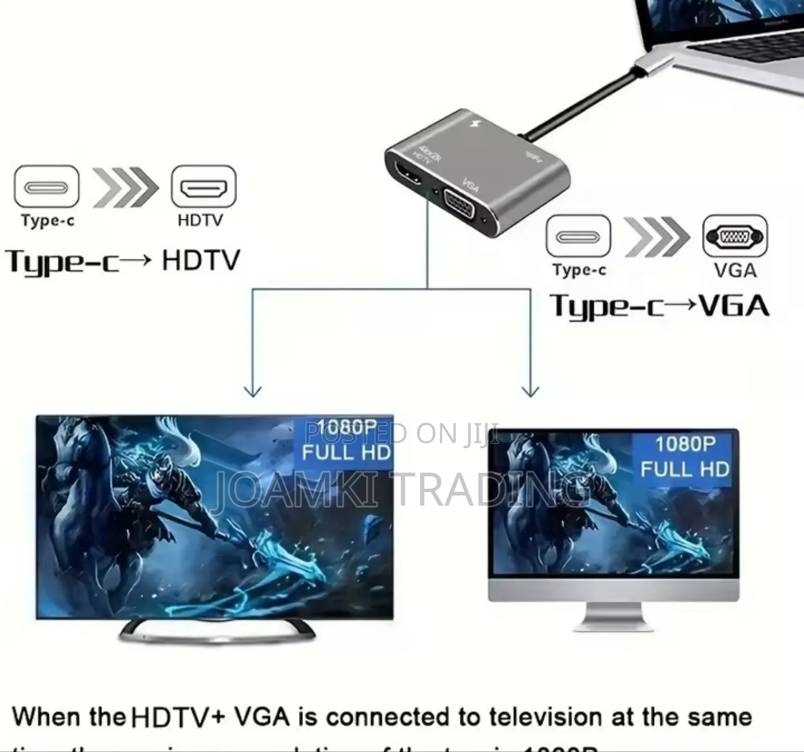 4 in 1 Usb Type C Hub Docking Station to Hdtv, Vga,100w Pd for Laptop